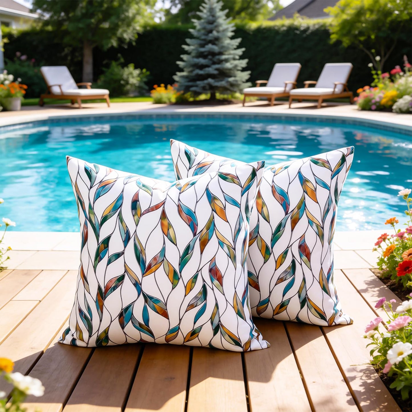 Outdoor Waterproof Pillow Covers Summer Decorative Throw Pillow Covers Tropical Leaf Couch Covers 20x20 Set of 2 Square Outdoor Floral Cushion Cases for Patio Furniture Garden Tent Balcony Bench BST220
