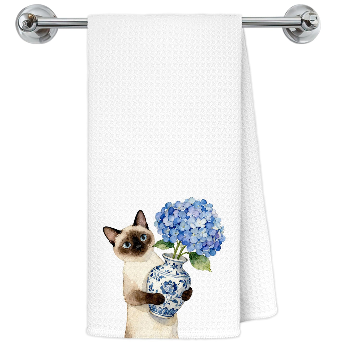 Blue and White Chinoiserie Orange Cat Bathroom Hand Towels, Orange Cat Gifts, Funny Oriental Kitty Decorative Hand Towels Bathroom Restroom Washroom Yoga Spa Zen Decor, 16x24 Inch BST326L