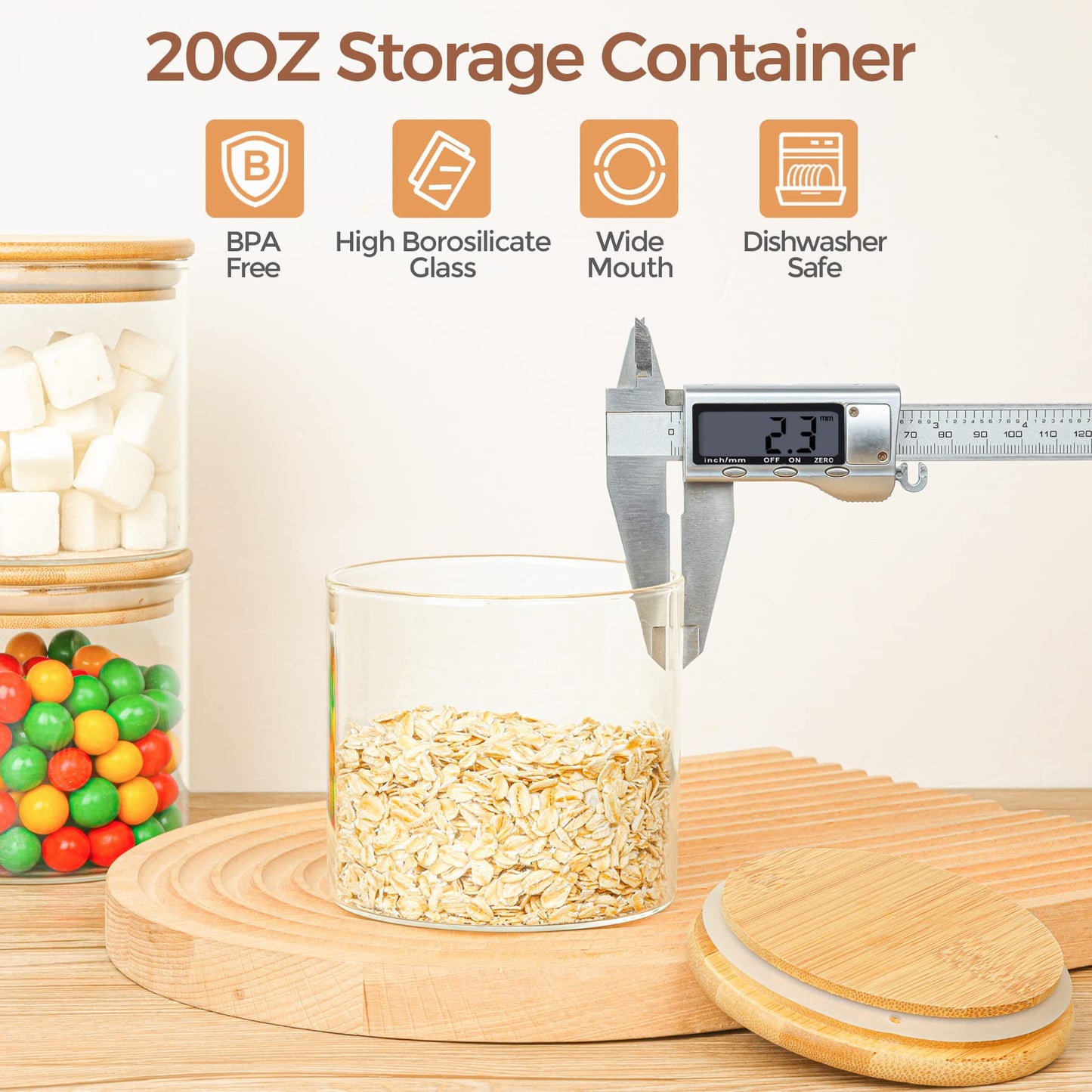 ComSaf Glass Storage Containers With Lids 0.5 Qt, 6 Pack Small Glass Jars | Small Glass Containers, Spice Jar 15oz, Candy, Family Snack Storage, Coffee Bar Organization, Size For Subpackage, BPA Free BST220