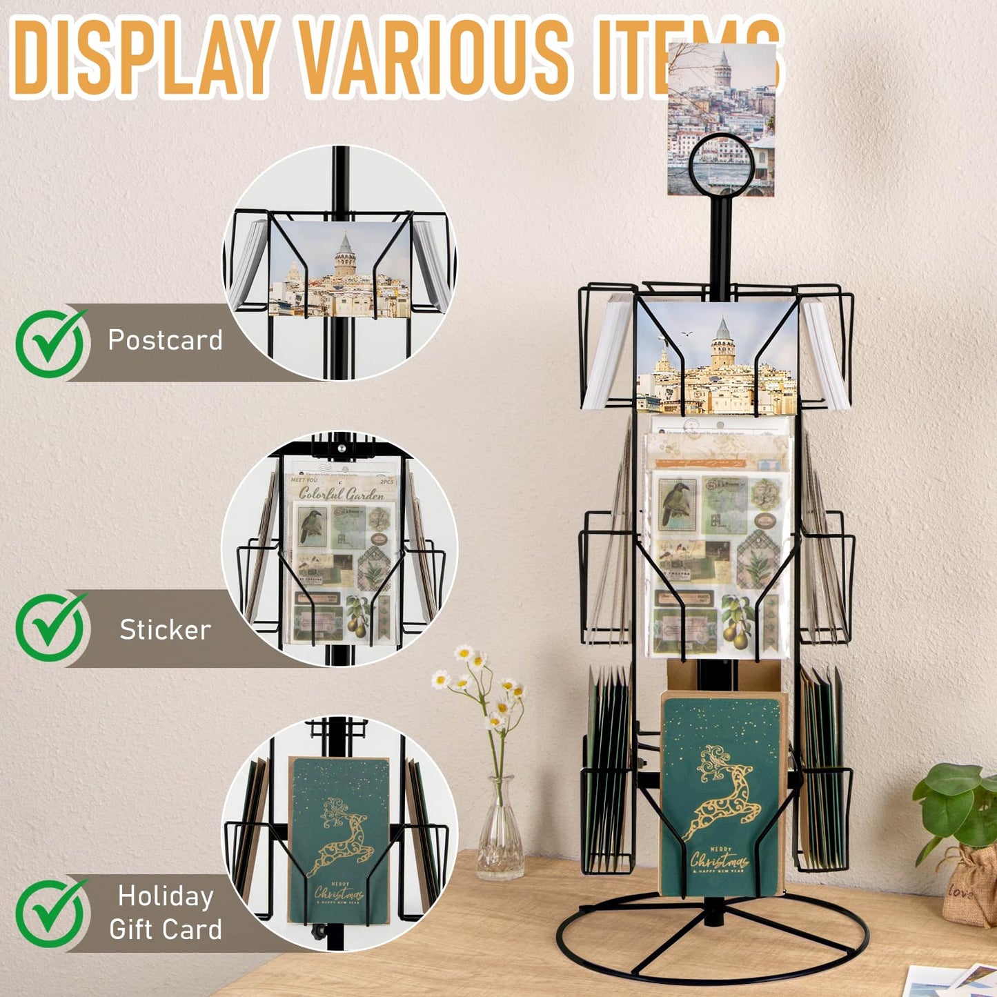 ANBOXIT Greeting Card Display Stand, Metal Rack Holder Organizer | for Retail Stores Vendors, Postcards, Stickers, White - 4 Tier BST202