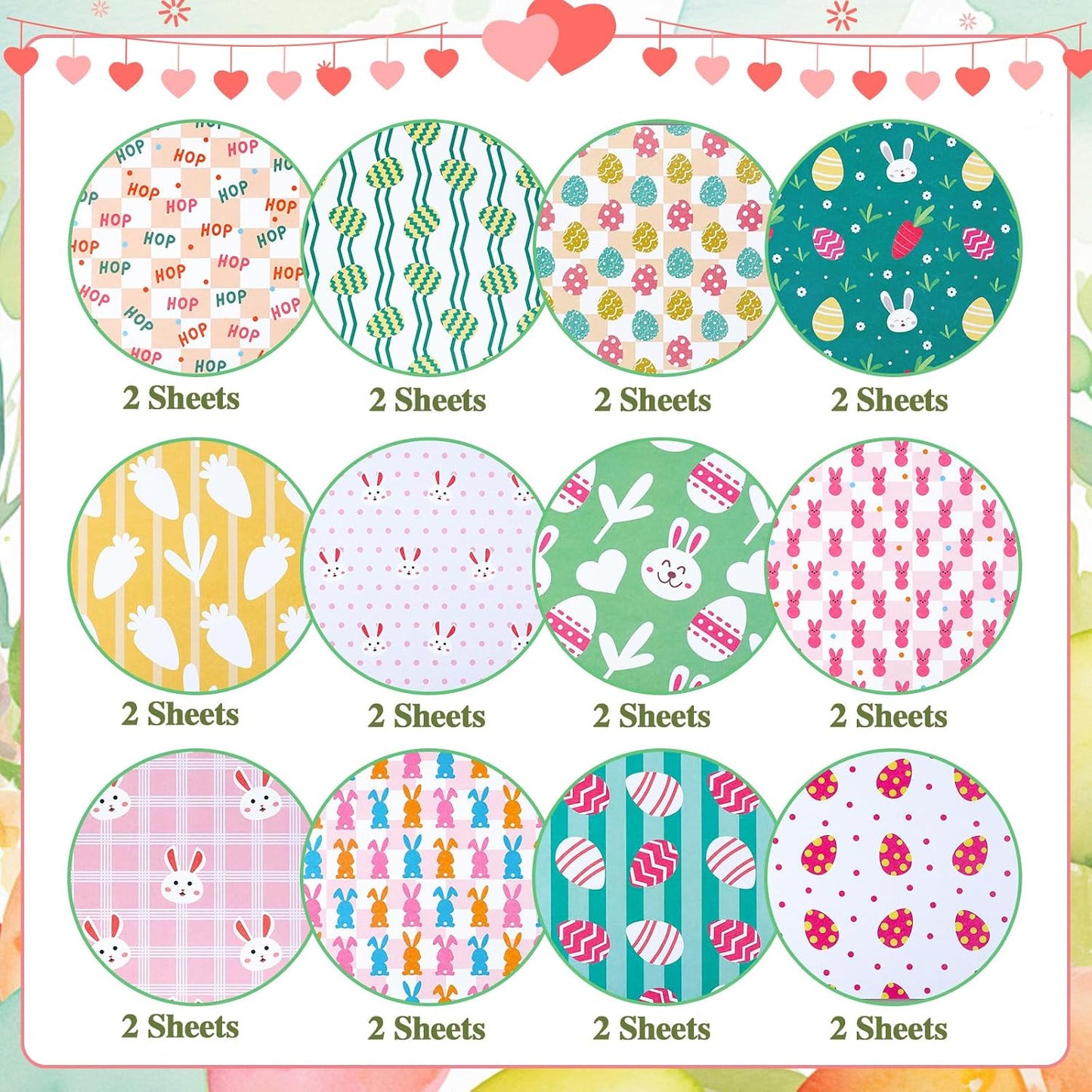 Konsait 24 Sheet Easter Pattern Paper Single Sided 6x6 Scrapbook Paper Bunny Rabbit Egg Hop patterned cardstock Easter Supplies for Diy Making Greeting Cards and Decorating Photo Albums BST326L