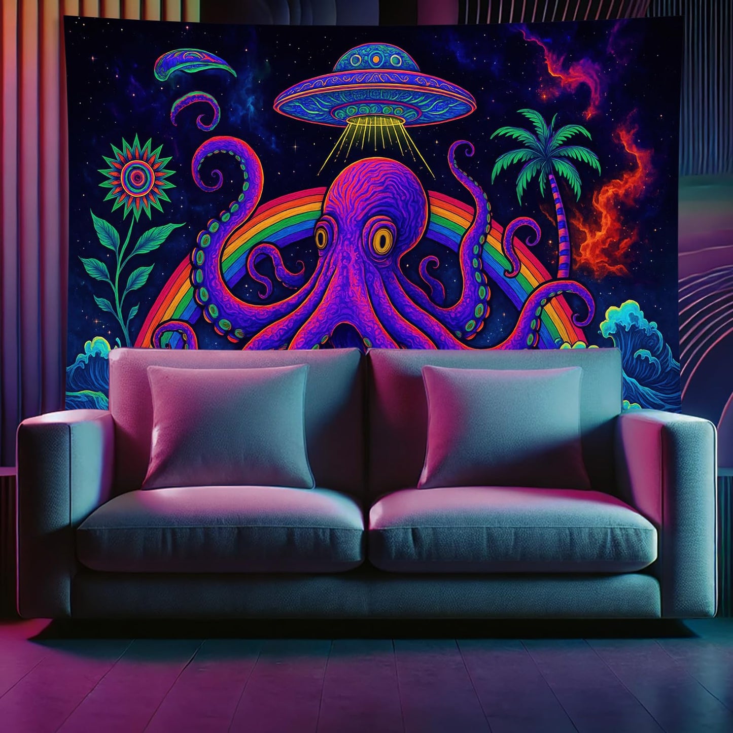 Starlit Patio Astronaut Blacklight Tapestry Trippy Forest Moon Vortex UV Reactive Galaxy Wall Hanging Psychedelic Space Poster Fluorescent Sci Fi Room Decor for Bedroom Dorm Gaming Lounge 78 x 59 Inch BST220