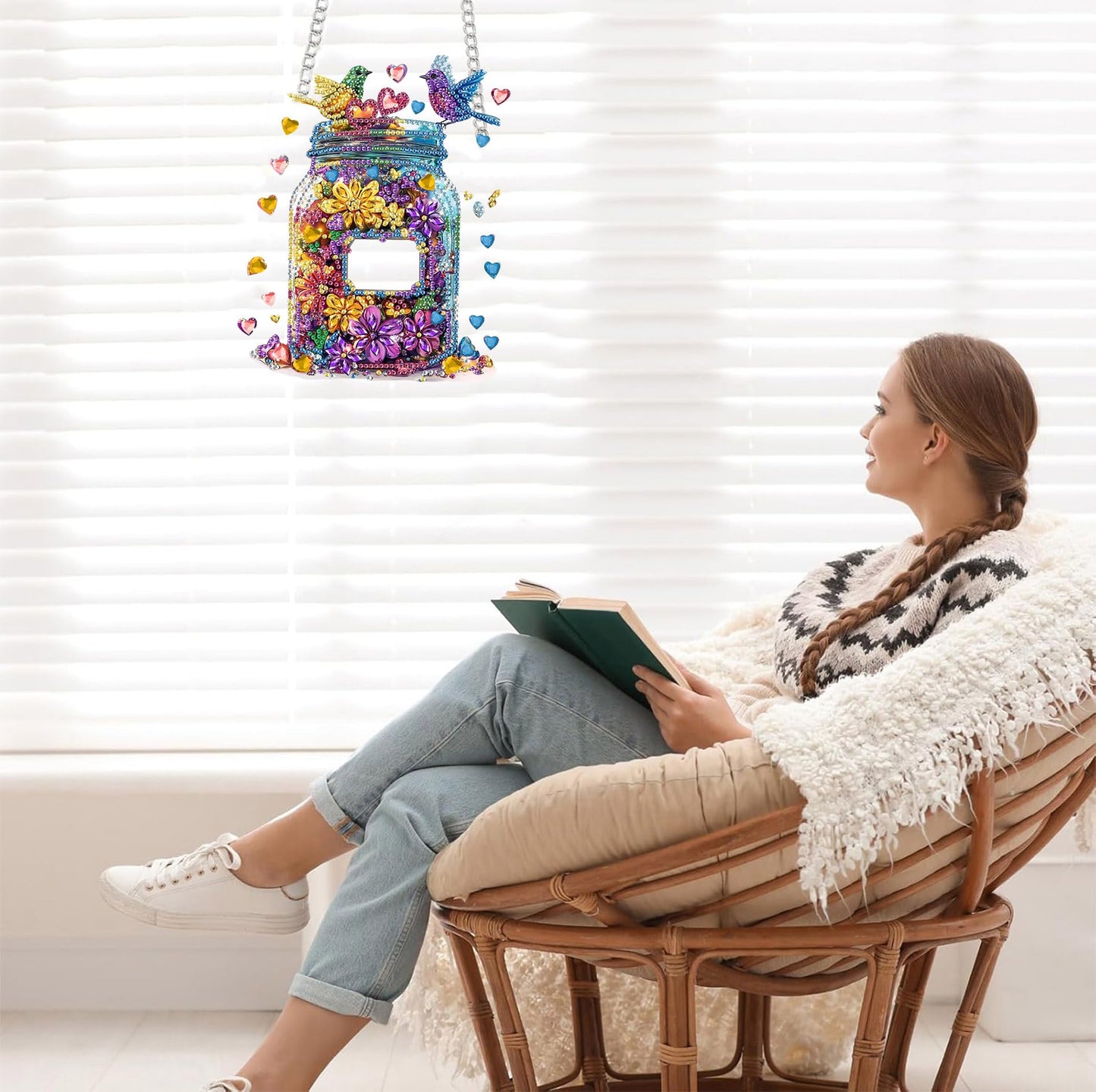 Bimkole Cat Diamond Art Hanging Kit for Adult, DIY 5D Animals Diamond Art Painting Window Pendant, Acrylic Crystal Art Hanging Ornament for Wall Home Garden Front Door Decor - 7.8x7.8 Inch BST220