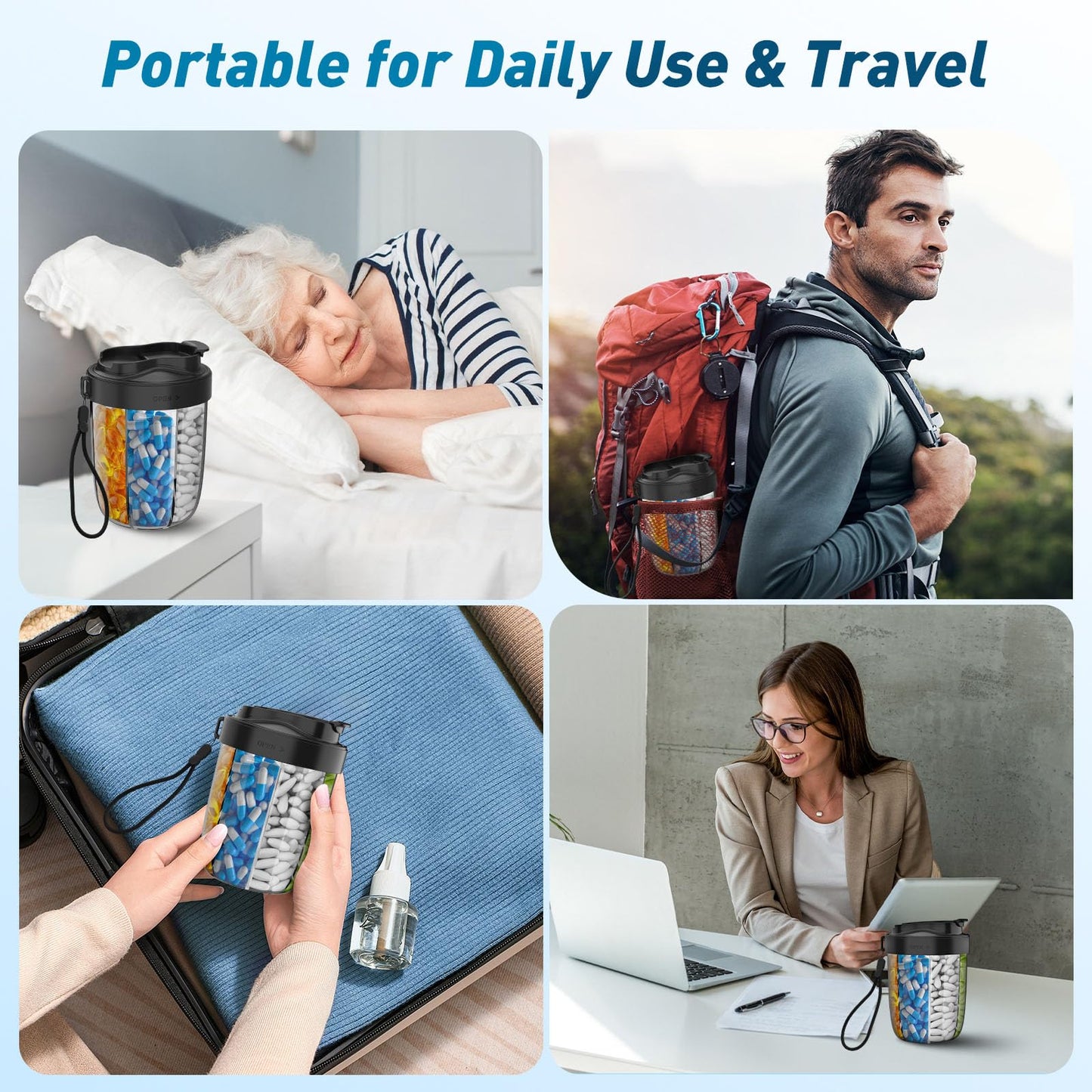 Pill Dispenser with 7 Large Compartments - Portable Pill Organizer for Travel, Anti-Mix Design & Wide Opening Design, Easy Access to Vitamin Dispenser, Includes 20 Blank Stickers (White) WN420