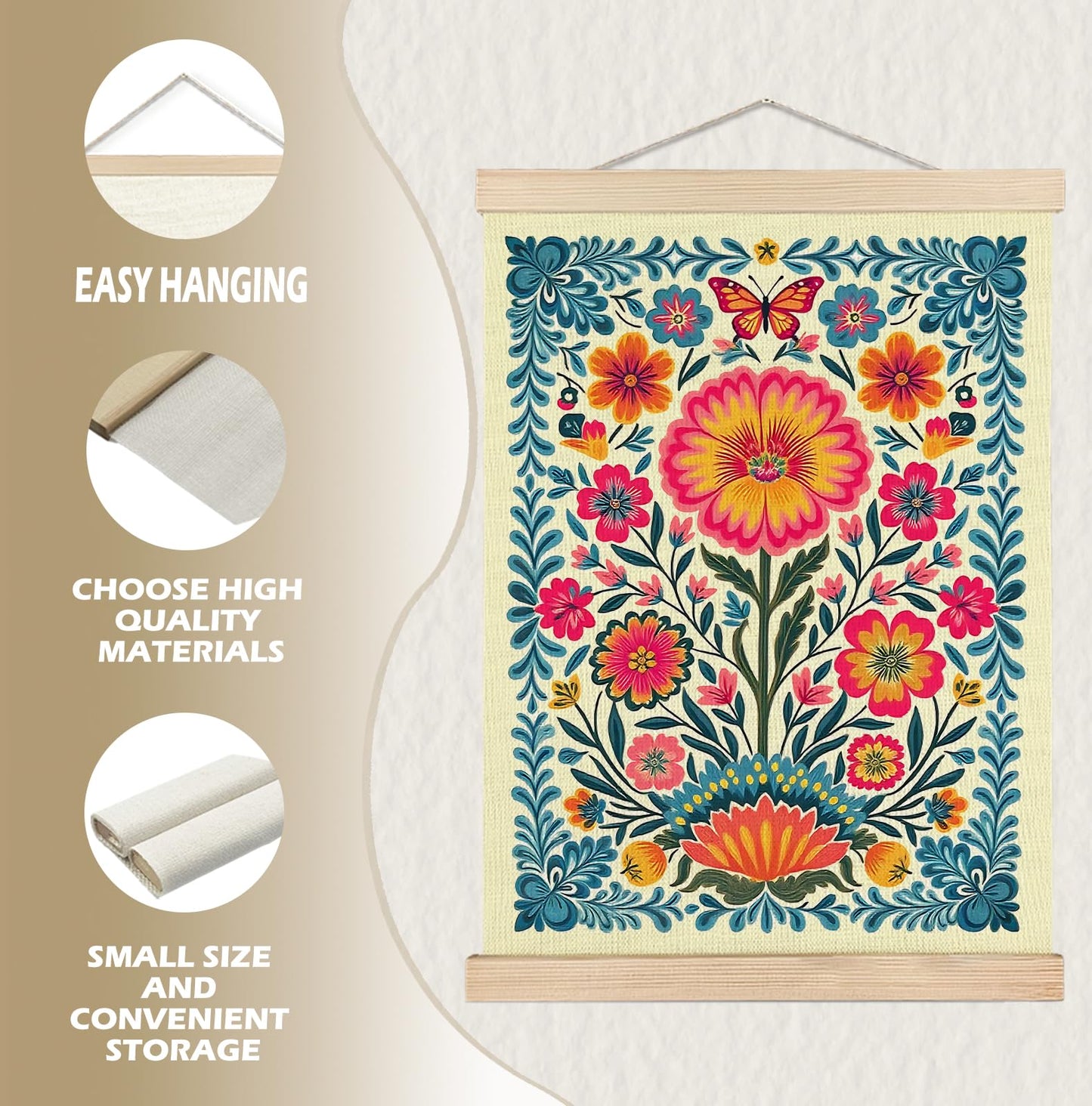 SPBL&L Green Boho Floral Mexican Wall Art, Abstract Flower Poster Hanger Frame, Burnt Orange Terracotta Botanical Hanging Canvas Pictures Prints Wall Decor for Home Bedroom, 12x16 Inch Set of 2 BST202