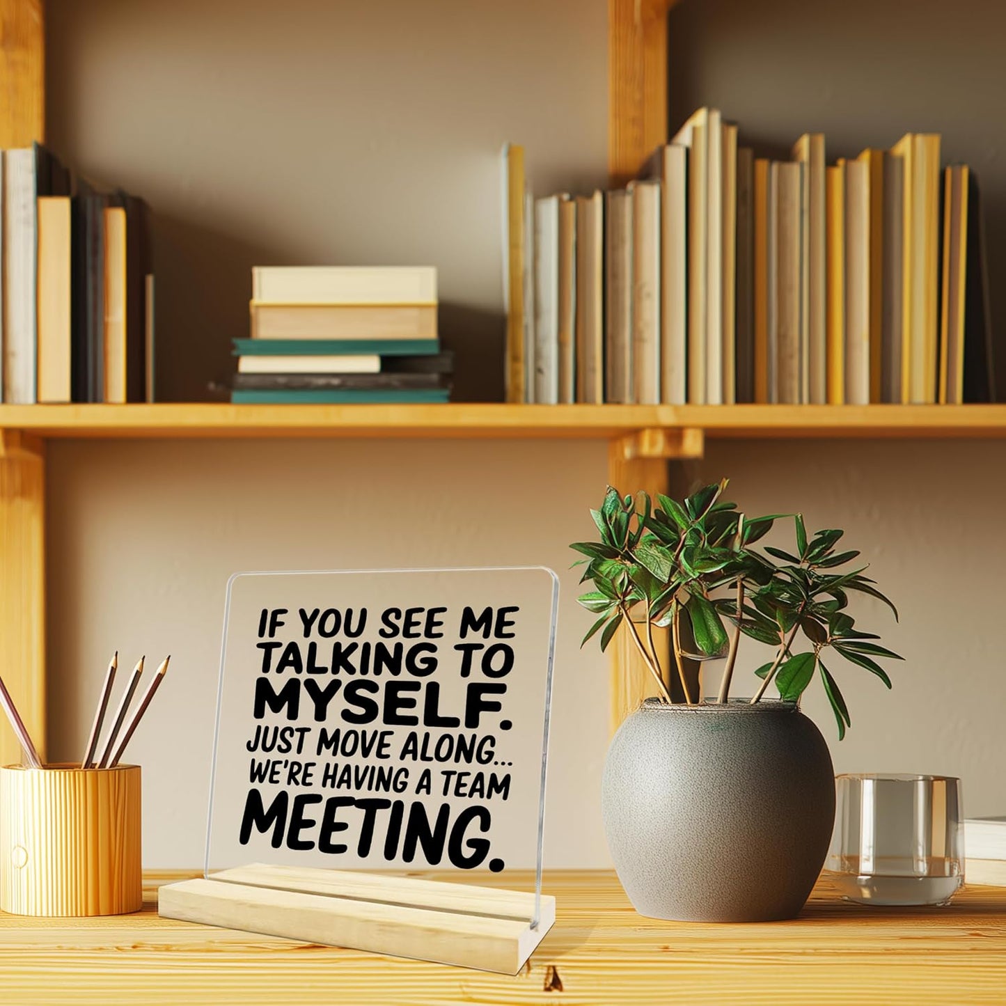 Funny Office Decor,If You See Me Talking to Myself Acrylic Plaque,Inspirational Gifts for Women Men Coworkers BST202