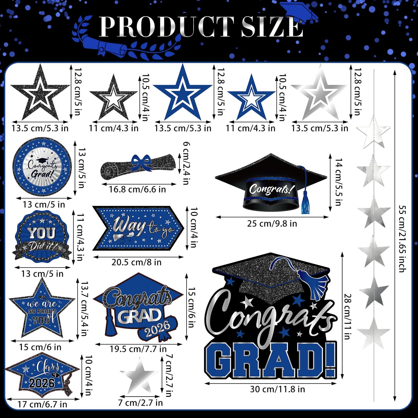 Yisong 14 Pcs Graduation Garland Class of 2026 Graduate Decoration Diploma Hat Star Congrats Garland Banner Congrats Grad Streamers Backdrop for Graduation Party Supplies College Grad Decor(Red) BST202