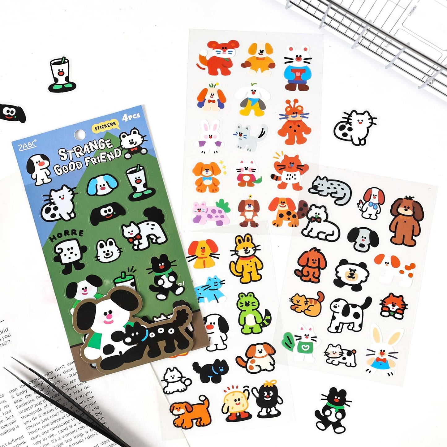 Deco Stickers Pack of 24 Sheets Korean Style Photocard Animal Rabbit Beer Confetti Polco Decorative Stickers for Scrapbooking (Cream) WN420