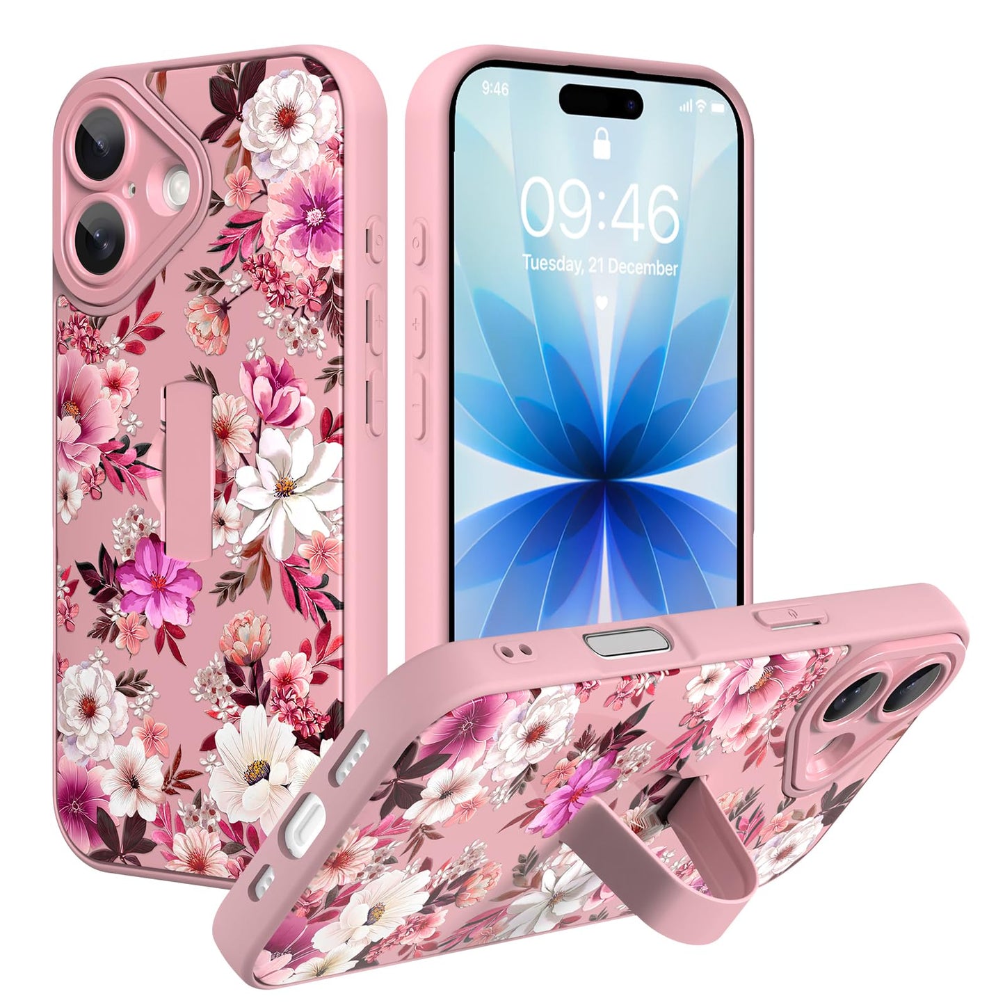 Compatible with iPhone 13 Case, Cute Cheetah Leopard Pattern | Built in Adjustable Wrist Strap Grip Hand Holder Stand Shockproof Kickstand Cover for Women Girls (Black White) WN420
