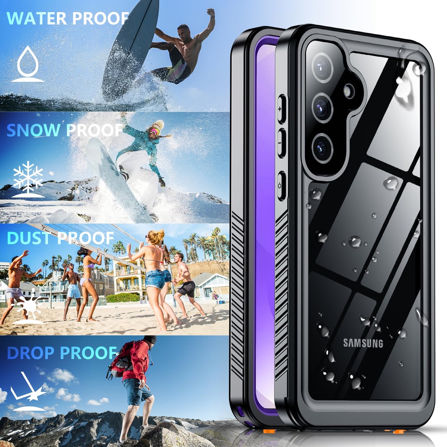 SPIDERCASE Designed for Samsung Galaxy S23 Case Waterproof,Built-in Screen & Camera Lens Protector[IP68 Underwater][Military Grade Shockproof] Full Body Protection Phone Case, Black/Clear WN420