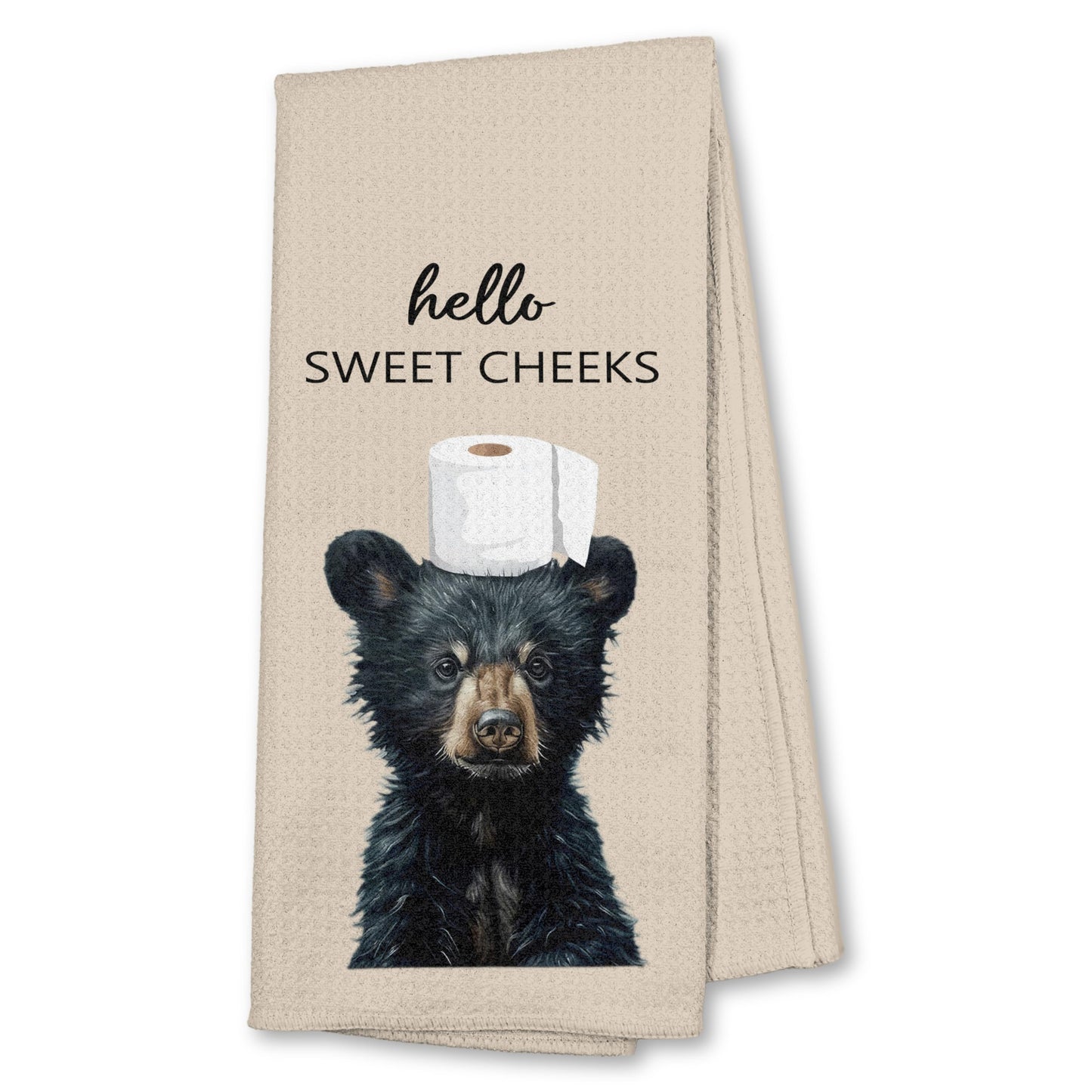Funny Bear Bathroom Hand Towels Set of 2, Hello Sweet Bear Bathroom Decor, Funny Wild Animal Hand Towels for Washroom Restroom Decor, 16x24 Inch BST326L