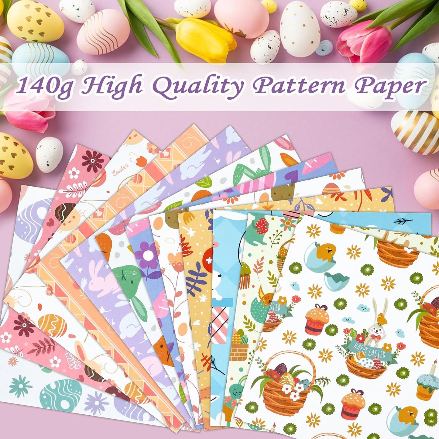 Konsait 24 Sheet Spring Easter Pattern Paper Bunny Rabbit Egg Floral 6x6 Scrapbook Paper Spring Decorative Cardstock Easter Supplies for Diy Making Greeting Cards and Decorating Photo Albums BST326L
