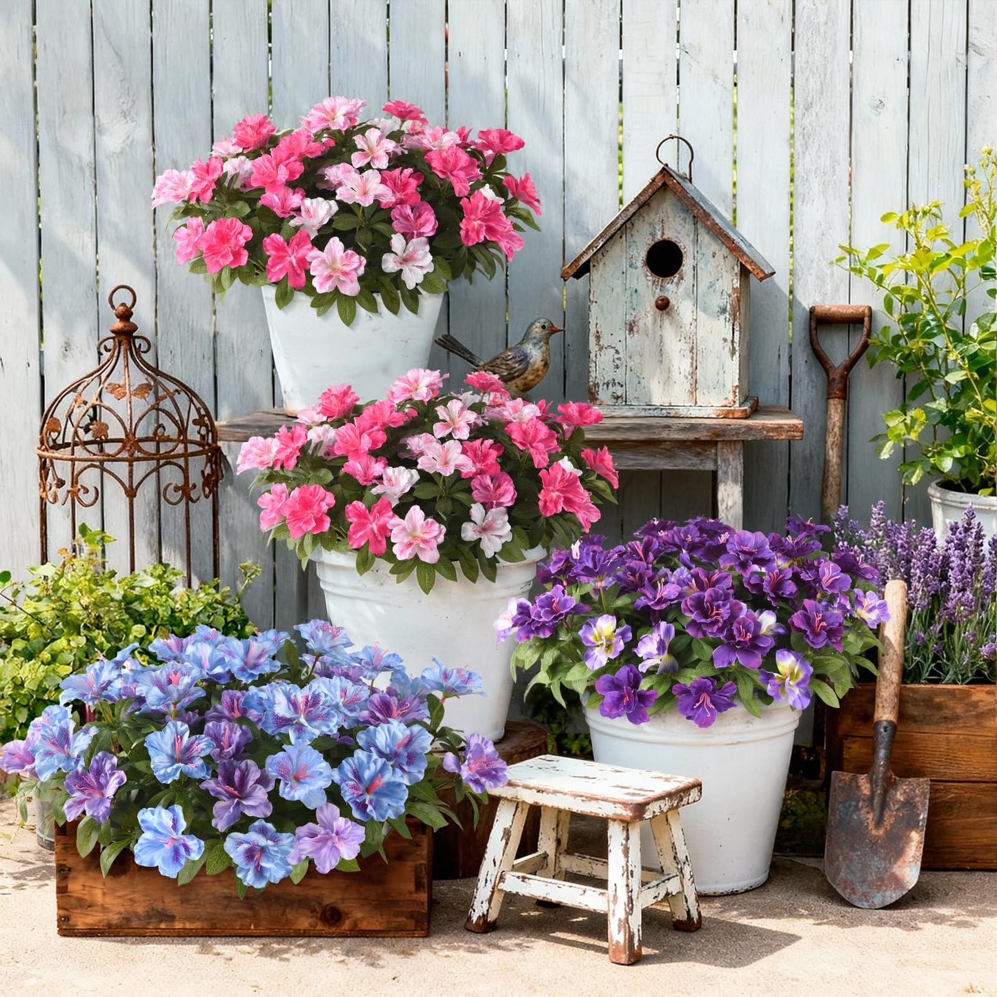 Hommyea Artificial Fake Flowers for Outdoor, 8 Bundles Faux Plants Silk Flowers Spring Decoration UV Resistant No Fade Plastic Flowers for Outside Planters Home Porch Patio Yard Garden Decor WN420