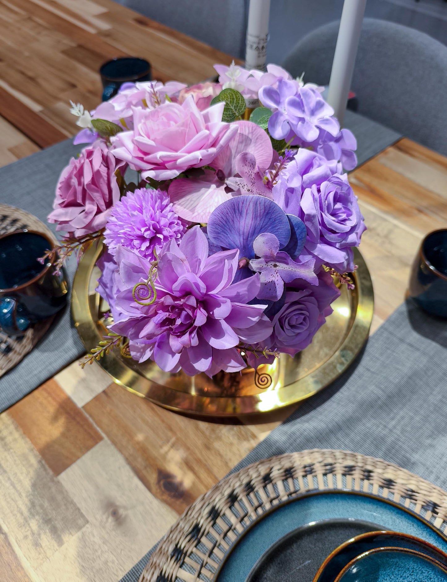 Artificial Flowers for Home Decorations: Purple Silk Fake Flowers Bulk Boxed Set, Peony Roses Bouquets with Stems for Table Centerpiece, DIY Wedding, Bridal Shower, Graduation Cap & Tea Party BST220