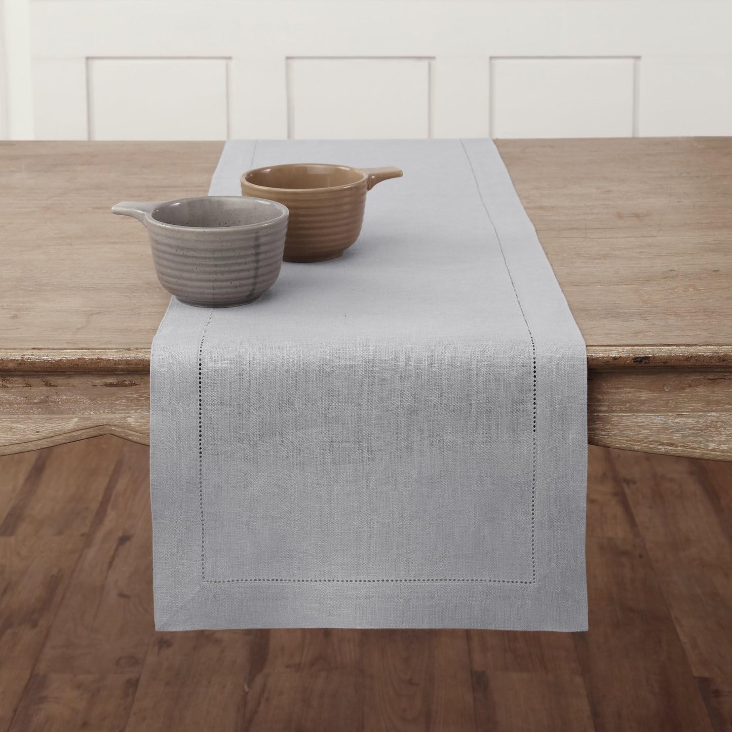 Solino Home 100% Pure Linen Table Runner Garden Green Hemstitch, 14 x 48 in | Classic Hemstitch Table Runners for dining, hallway and console table styling | hand hemstitched borders | OEKO-TEX Certified BST326SOLH