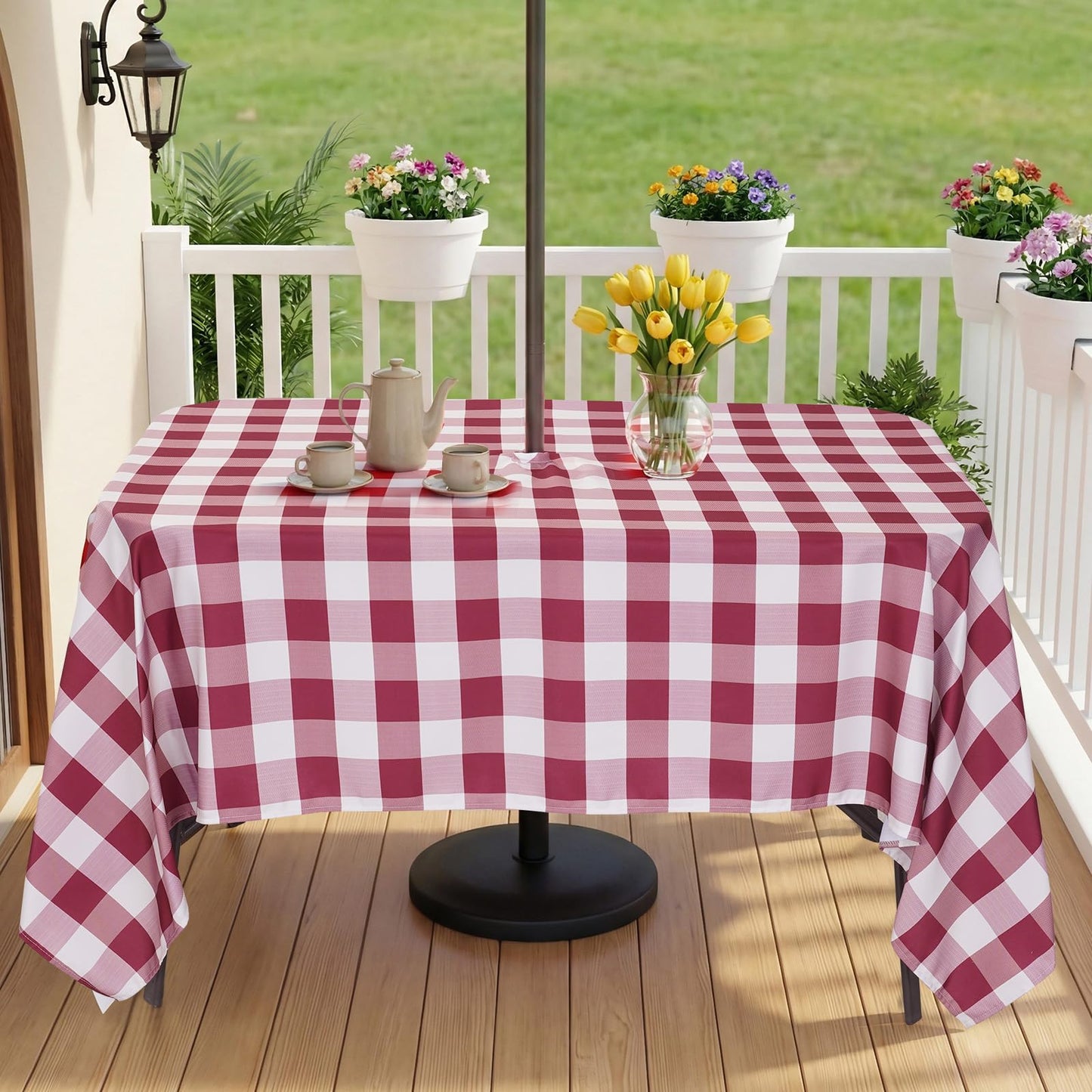 Eternal Beauty 52” Round Tablecloth Waterproof Outdoor Tablecloth with Umbrella Hole Zipper for Spring Summer Patio Picnic Tables (Tropical Palm Leaf) BST326H