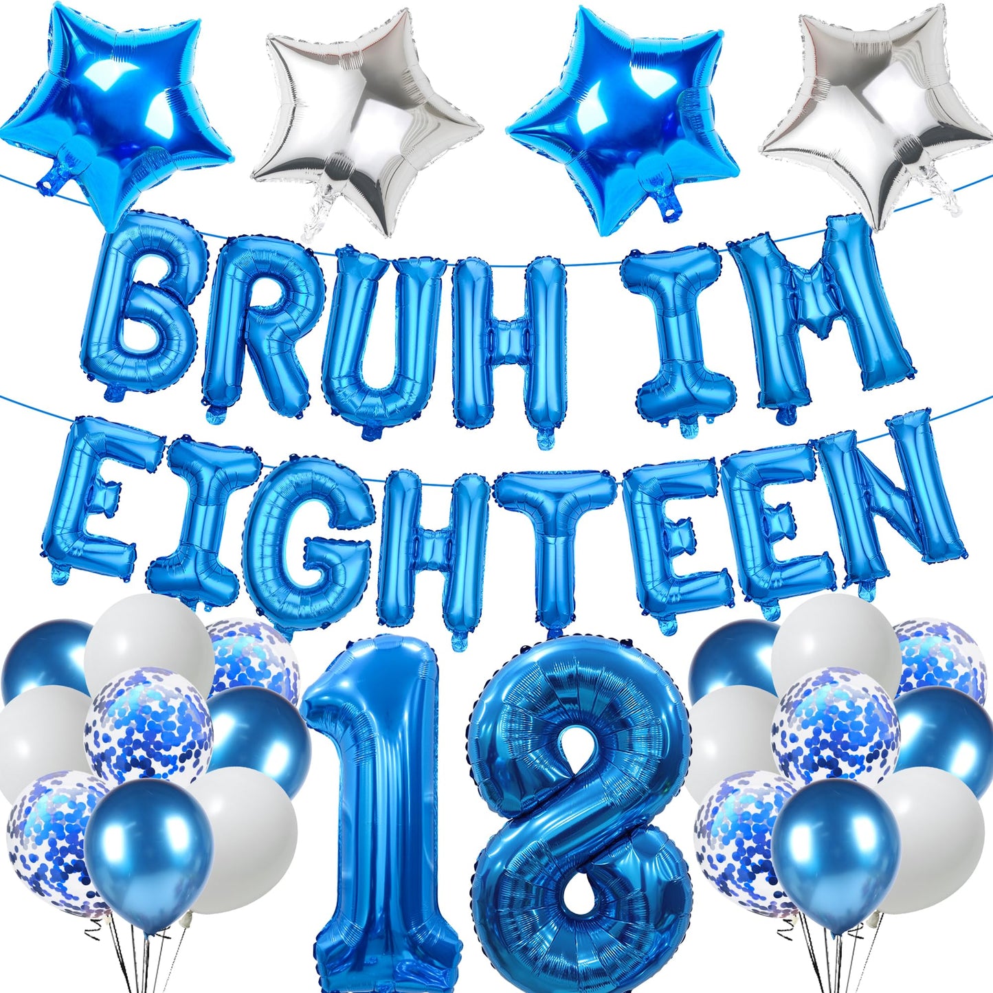 9th Birthday Decoration Balloon Banner - 33 Pcs Blue Bruh Im Nine Letter Banners Number 9 Star Foil Latex Balloons for Boys And Girls Happy Birthday Celebration Party Decor Supplies BST326L