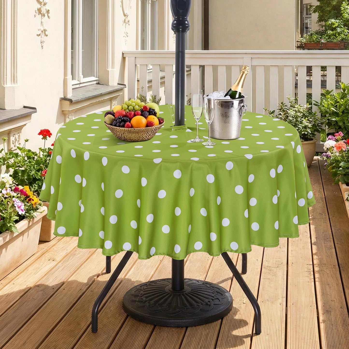 Eternal Beauty 52” Round Tablecloth Waterproof Outdoor Tablecloth with Umbrella Hole Zipper for Spring Summer Patio Picnic Tables (Tropical Palm Leaf) BST326H