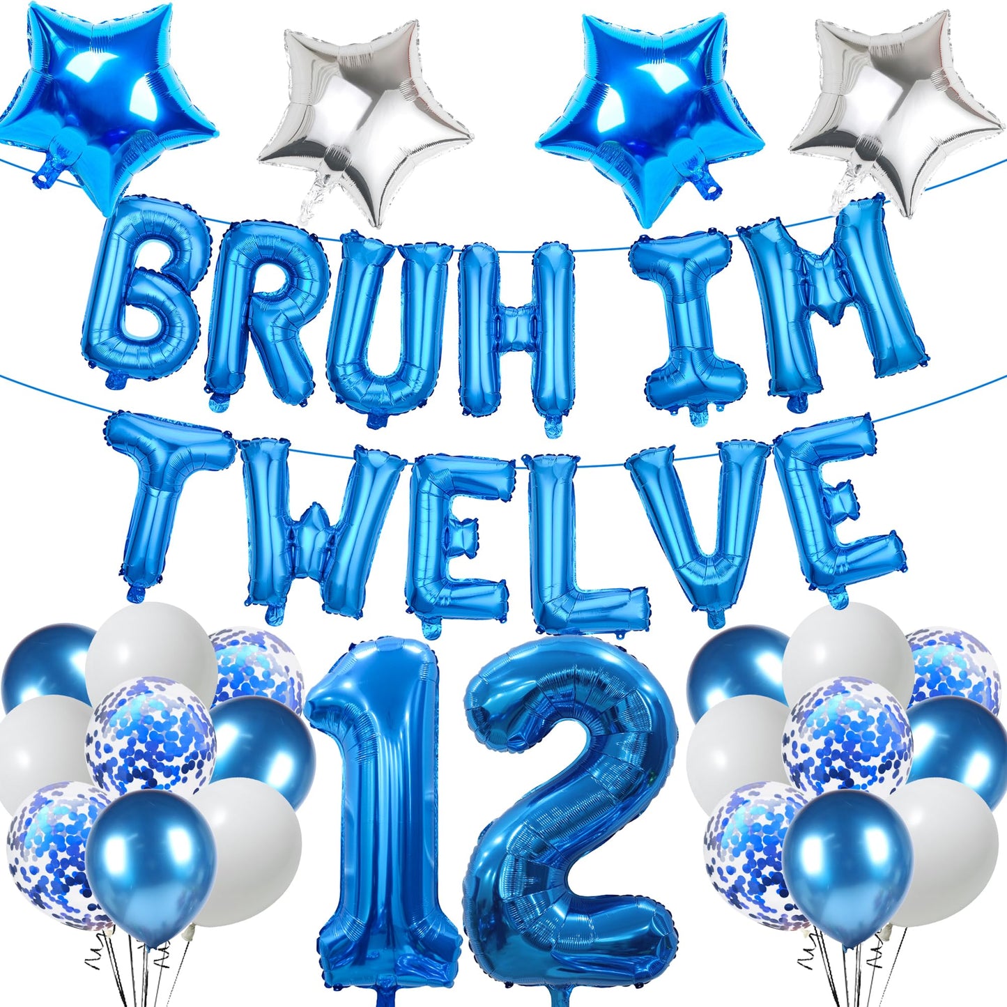 9th Birthday Decoration Balloon Banner - 33 Pcs Blue Bruh Im Nine Letter Banners Number 9 Star Foil Latex Balloons for Boys And Girls Happy Birthday Celebration Party Decor Supplies BST326L