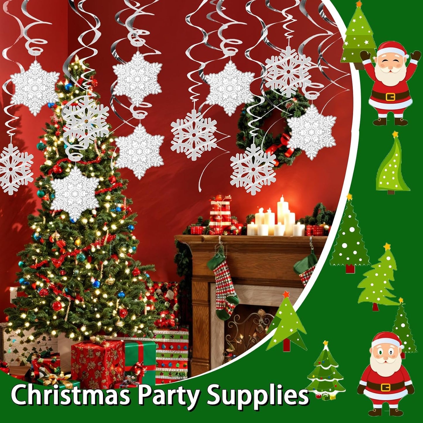 44 PCS Snowflake Christmas Hanging Swirl Decorations, Silver Snowflakes Plastic Streamers Glitter Ceiling Decor for Christmas Winter Holiday New Year Wonderland Party Decoration WN420