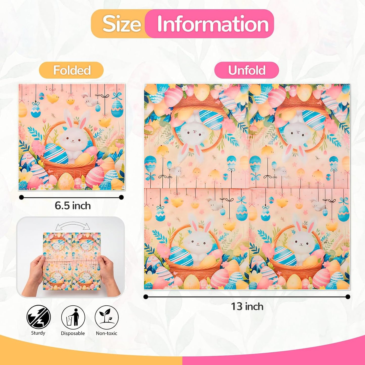 40 Pack Disposable Paper Napkins,Soft Absorbent Biodegradable Cocktail Napkin, Floral Egg Decorative for Spring Celebrations Picnic Kids Birthday BST326H