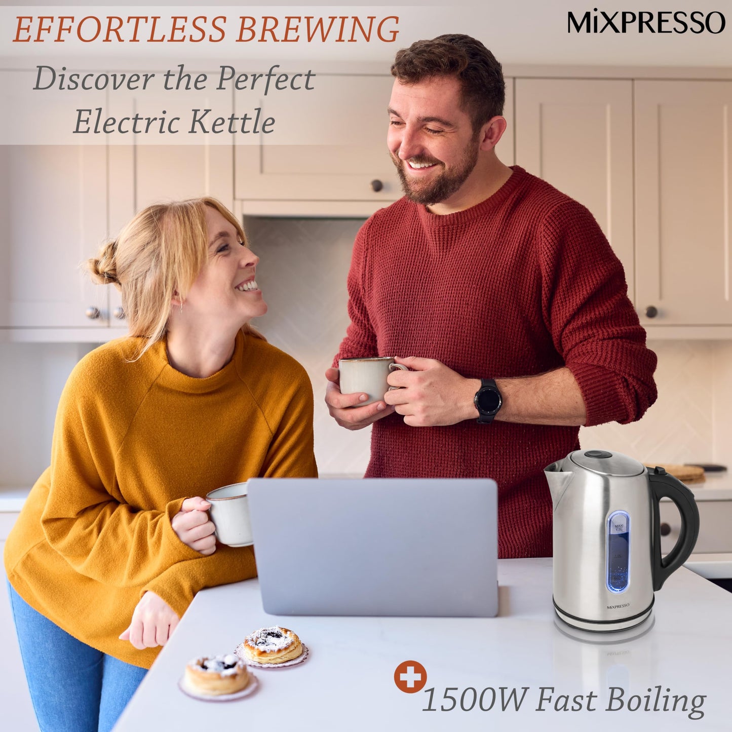 Mixpresso Electric Kettle Temperature Control, Hot Water Kettle Electric, Cordless 1 Liter Capacity, Keep Warm & LED Indicator, Auto-Shutoff, Boil-Dry Protection, Stainless Steel Electric Kettle BST220