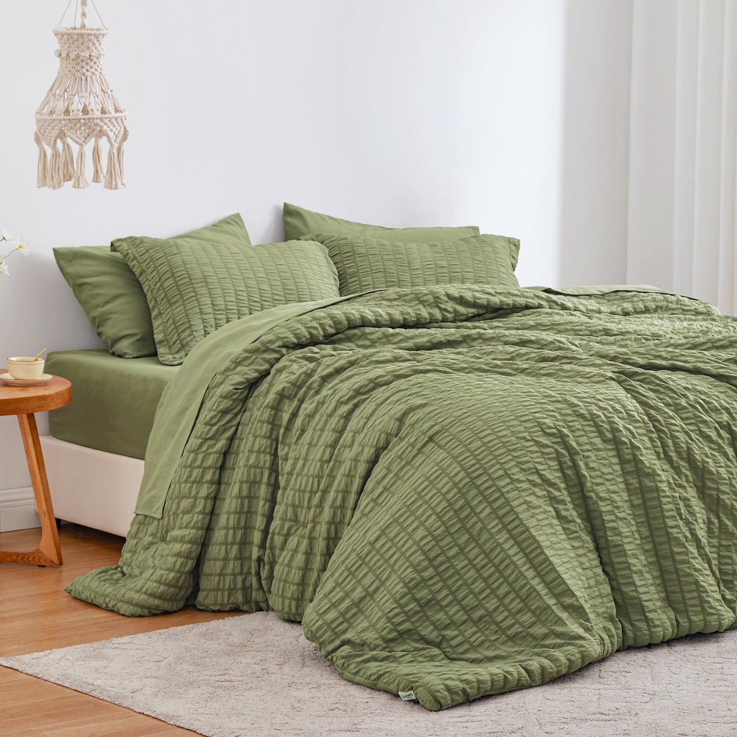 Love's cabin Seersucker Terracotta Twin Comforter Set, 5-Piece All Season Lightweight Bed in a Bag Bedding Set with Comforter, Flat Sheet, Fitted Sheet, Pillowcase and Sham BST326H