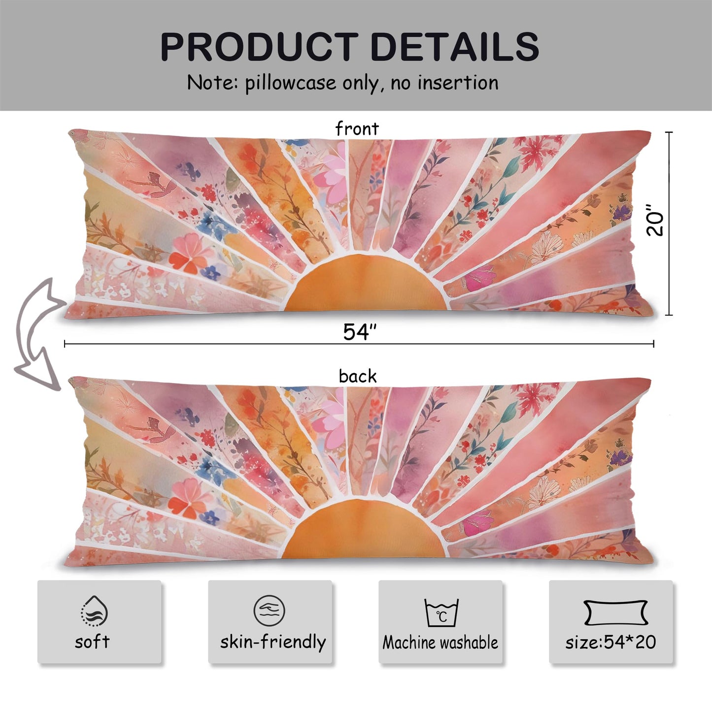 Boho Sun Sunshine 21x54 Body Pillow Cover Case, Modern Neutral Boho Horizontal Sun Sunset Sunrise Decorative Long Hug Pillow Cases for Bed Couch BST220