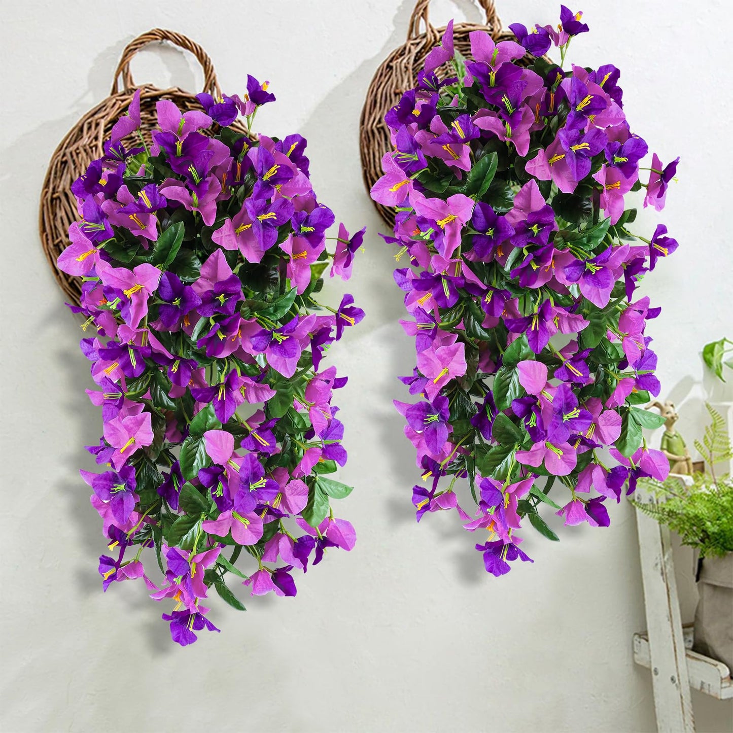 2 Pack Artificial Bougainvillea Flowers for Outdoors Decorations, Fake Hanging Plants, Faux Outside Flowers UV Resistant for Baskets Home Front Door Porch Patio Balcony Yard(Hot Pink) BST202