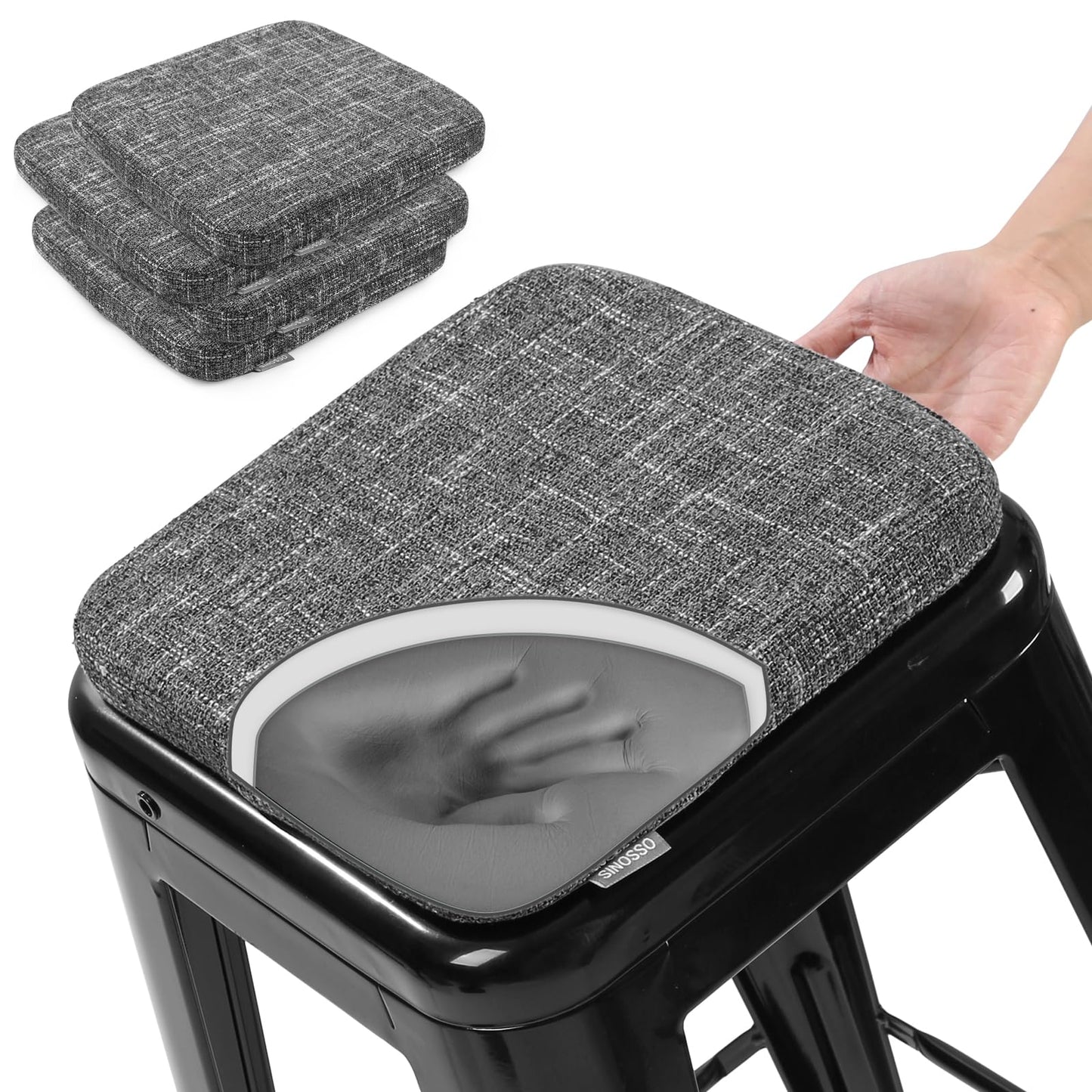 SINOSSO Memory Foam Bar Stool Cushions 4 Pcs, Modern Interwoven Style Magnetic Small Chair Pads Use for Cafe Bistro Stackable Metal Stool (Square, Red, 4) BST220