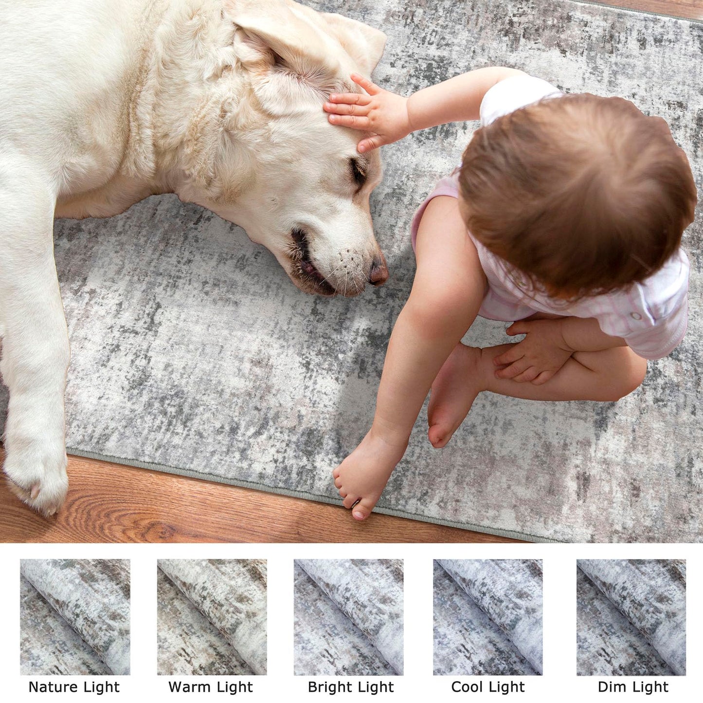 Lansny Modern Abstract Runner - 2x5, Beige Grey Washable Kitchen Entryway Rug Mat Non-Slip Soft Neutral Hallway Rug Thin Print Faux Wool Carpet for Bedroom Laundry Room Indoor BST220