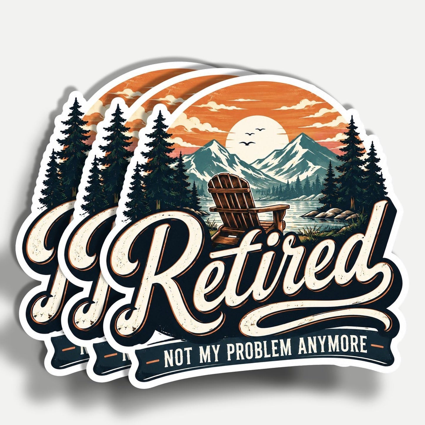 (3Pcs) Retired Not My Problem Anymore Sticker 3 Inch, Funny Retirement Stickers Waterproof Vinyl Decal for Water Bottle Laptop, Car, Phone, Book, Tumblers BST202