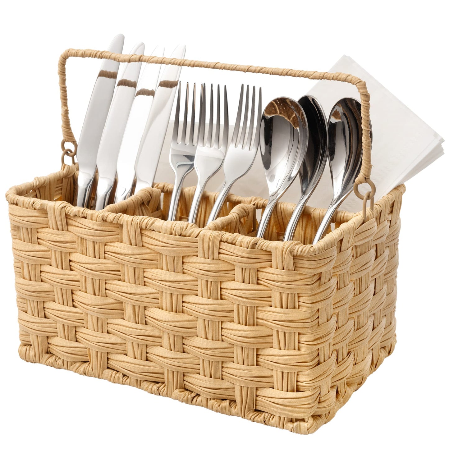 GRANNY SAYS Wicker Utensil Caddy - Picnic Basket with Handle, Organizer for Kitchen Table or Cabinet, Silverware Holder for Parties BST220