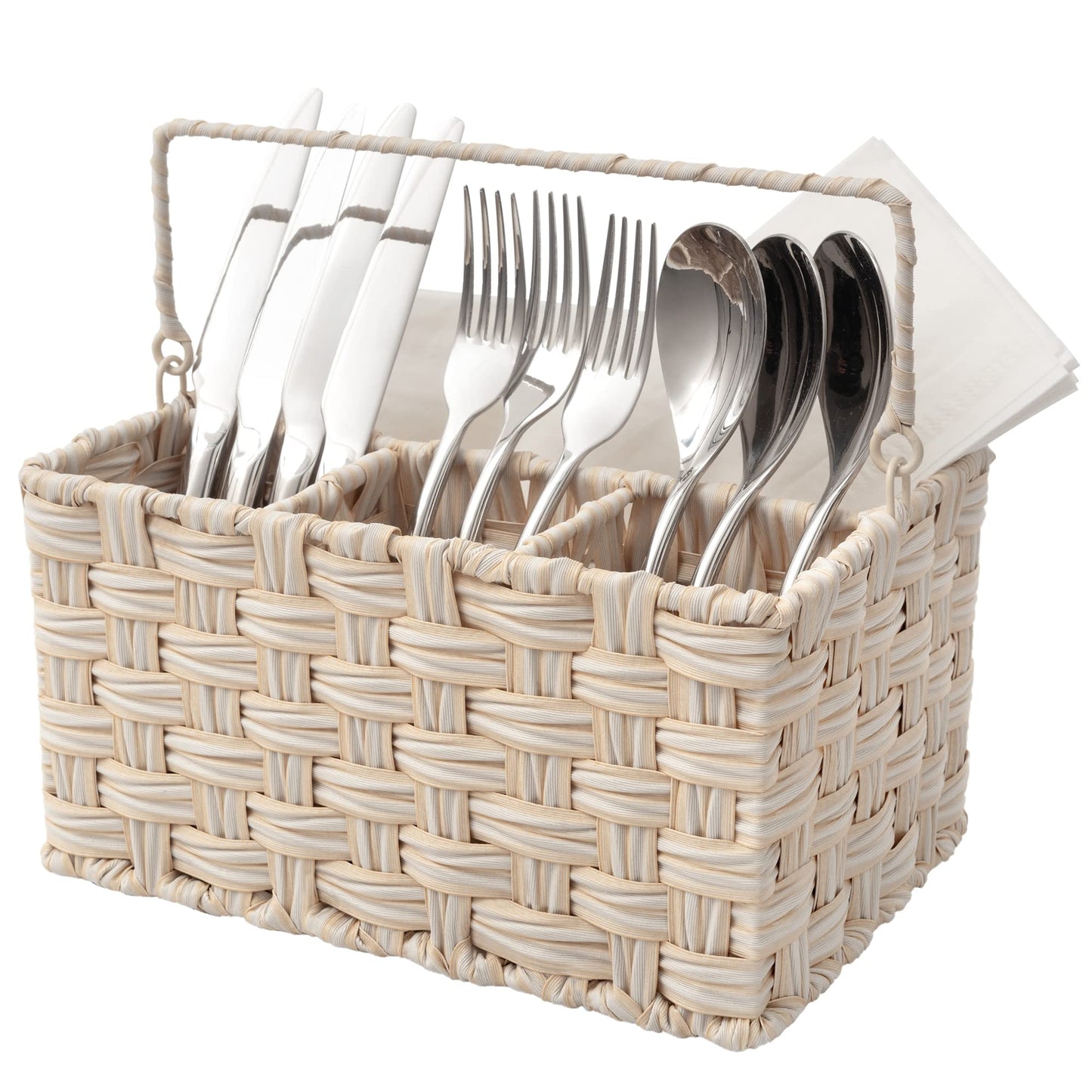 GRANNY SAYS Wicker Utensil Caddy - Picnic Basket with Handle, Organizer for Kitchen Table or Cabinet, Silverware Holder for Parties BST220