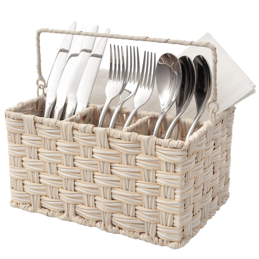 GRANNY SAYS Wicker Utensil Caddy - Picnic Basket with Handle, Organizer for Kitchen Table or Cabinet, Silverware Holder for Parties BST220