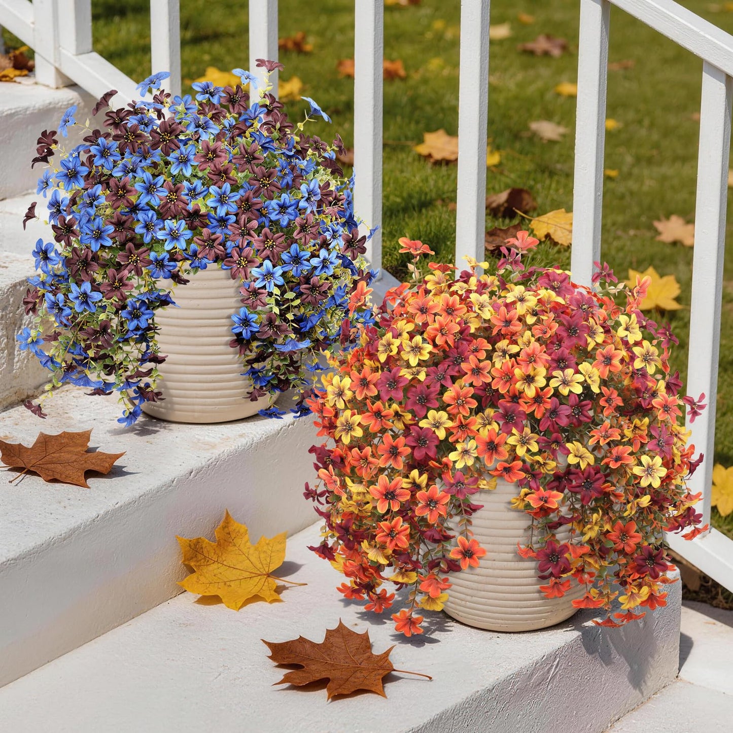 Artificial Flowers for Outdoor Faux Flowers for Plant Pot Spring Decoration | 2 Pcs Faux Hanging Plants UV Resistant Look Real Outside Home Garden Porch Patio Entrance Courtyard Decor BST326H