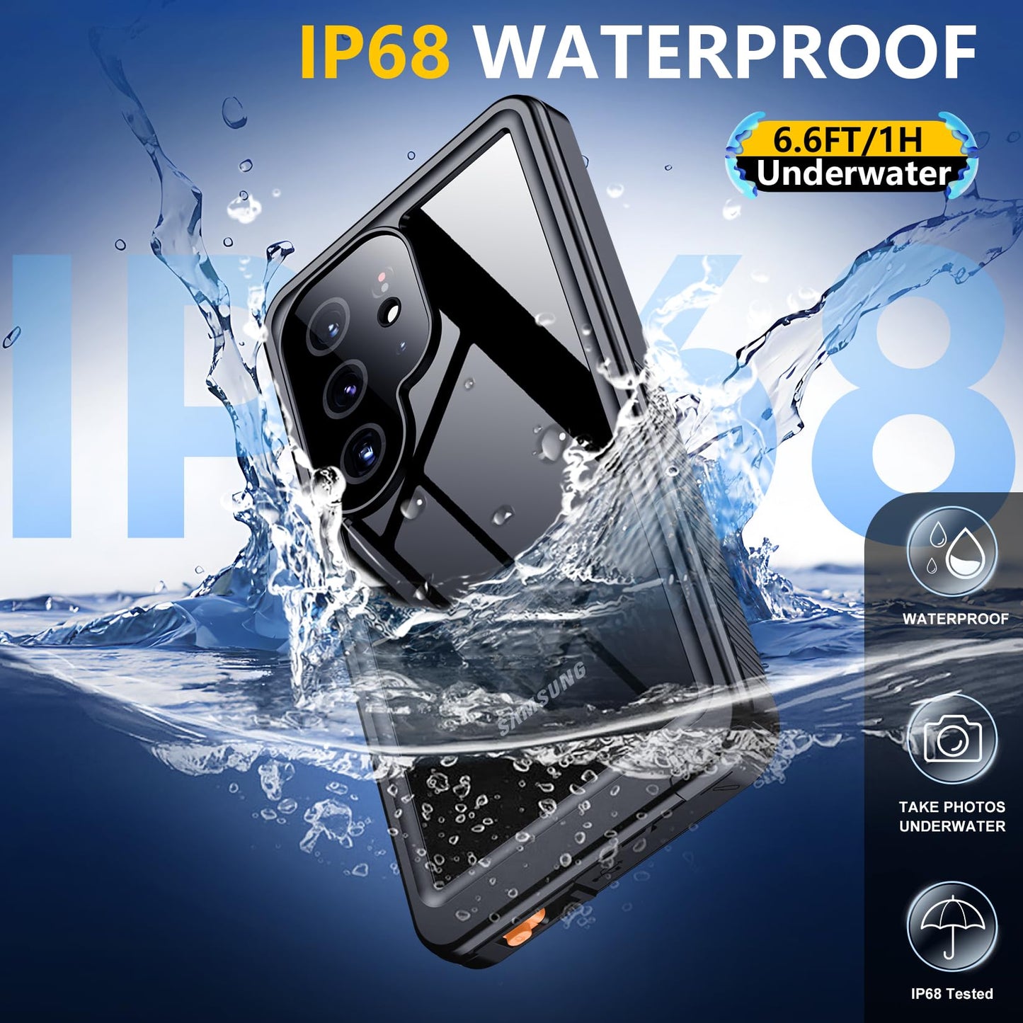 SPIDERCASE Designed for Samsung Galaxy S23 Case Waterproof,Built-in Screen & Camera Lens Protector[IP68 Underwater][Military Grade Shockproof] Full Body Protection Phone Case, Black/Clear WN420