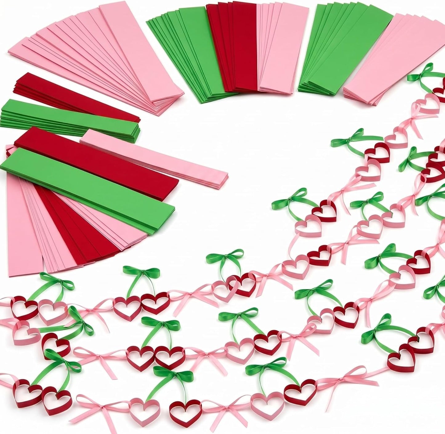 Gueevin 300 Sheets Cherry Paper Chain Strips, 41 ft DIY Paper Chain Garland Kit with Double Sided Tape, Cherry Bow Hanging Banner Decorations for Birthday Party Baby Shower Bridal Bachelorette Wedding BST326H