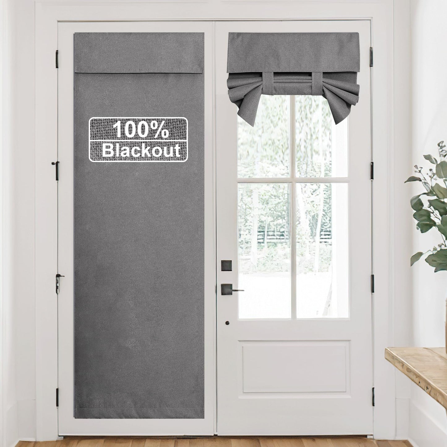 RYB HOME Grey Classroom Door Linen Curtain for Small Window, 100% Blackout Shades Lightweight for French Door Window, W 8 x L 36 Room Darkening Privacy Curtains Tie up Shade, 1 Panel BST220