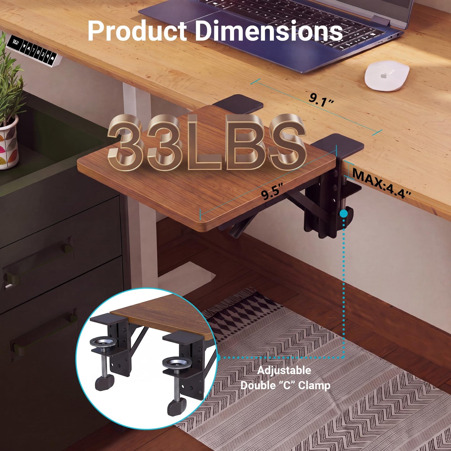 BONTEC Ergonomic Desk Extender Tray, 9.5"x9.1" Wrist Rest Shelf | 90°Foldable Elbow Support, Table Mount Arm, Clamp on Computer Arm Rest for Desk, Office & Home Use,Durable Easy to Install BST202