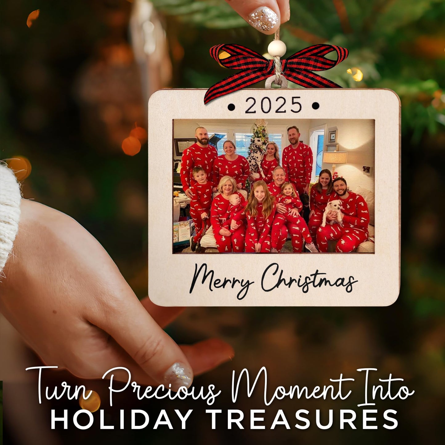 Hangwoous Baby's First Christmas Photo Frame Ornament 2025 | Wooden portrait frame keepsake, first Christmas photo gift for baby BST202