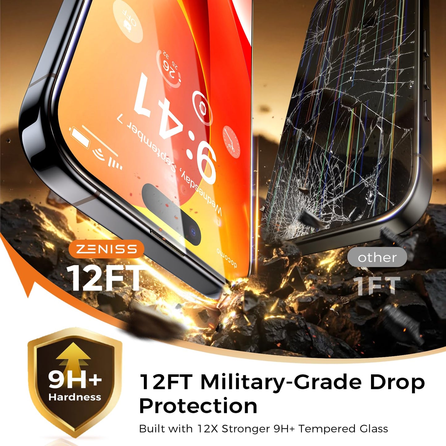 NeverBreak 9H+ Hardness for iPhone 17 Pro Screen Protector 12FT Military Grade Protection (Scratch, Shatter, Drop Resistance) Tempered Glass Full Edge Coverage 6.3" 2025, 2 Pack with De-Bubble Card WN420