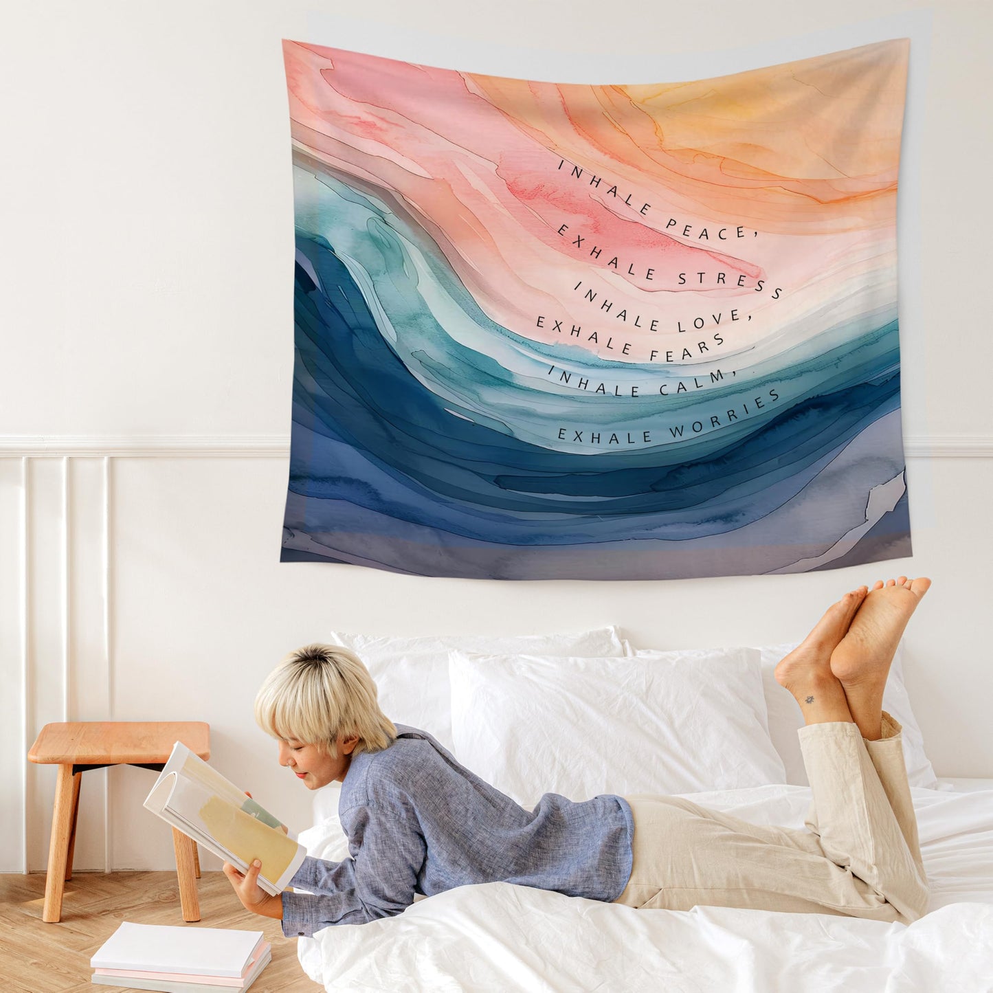 WARDOS Boho Rainbow Classroom Tapestry, Be Kind Motivational Tapestry Wall Hanging, Boho Pastel Rainbow Wall Blanket Decor for Classroom Kids Room Nursery Playroom, 50x60 Inch WN420