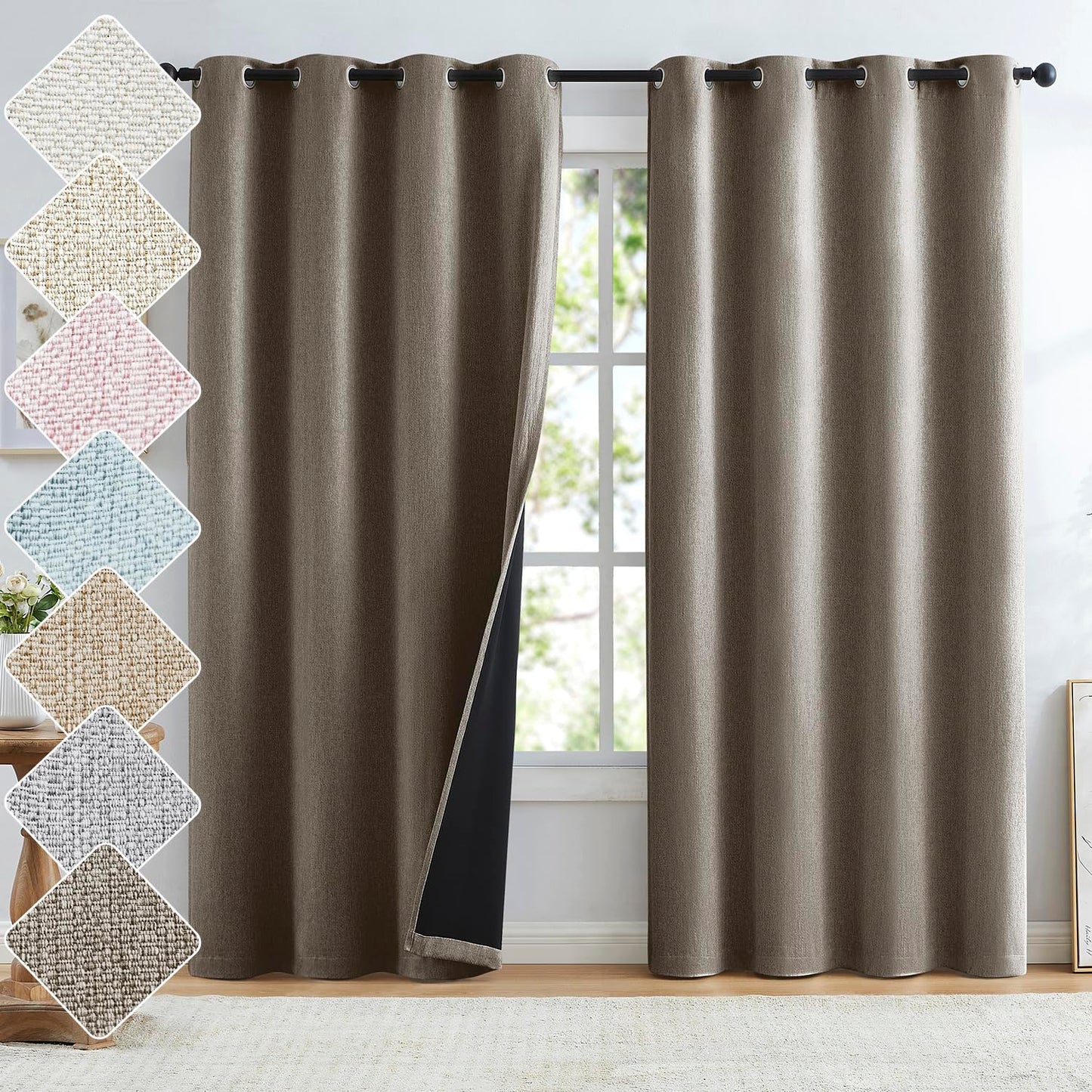Grey Full Blackout Linen Curtains 84-inch-Long Thermal Insulated Noise Reducing Bedroom Drapes Rustic Farmhouse Triple Weave Window Treatment Set for Theatre, Nursery, 40"x84"x2, Grey BST202