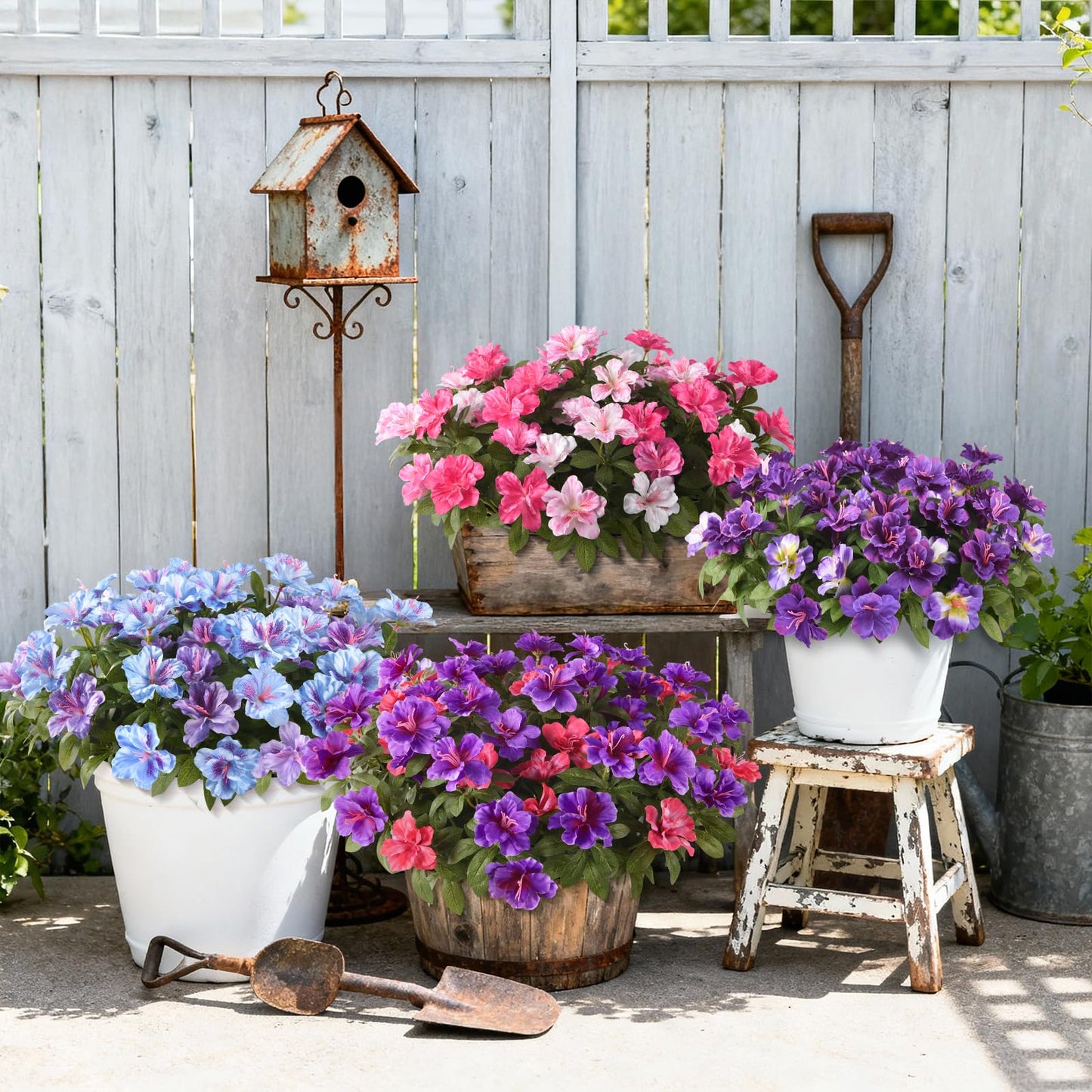 Hommyea Artificial Fake Flowers for Outdoor, 8 Bundles Faux Plants Silk Flowers Spring Decoration UV Resistant No Fade Plastic Flowers for Outside Planters Home Porch Patio Yard Garden Decor WN420