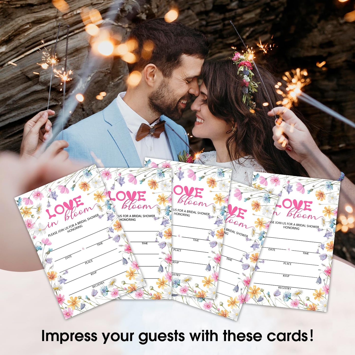 50 Years Anniversary Bridal Shower Invitations Cards, Set of 25 Gold Foil Floral Fill in Style 50th Year Wedding Invites Cards with Envelopes for Couples Marriage Party Supplies-T05 WN420