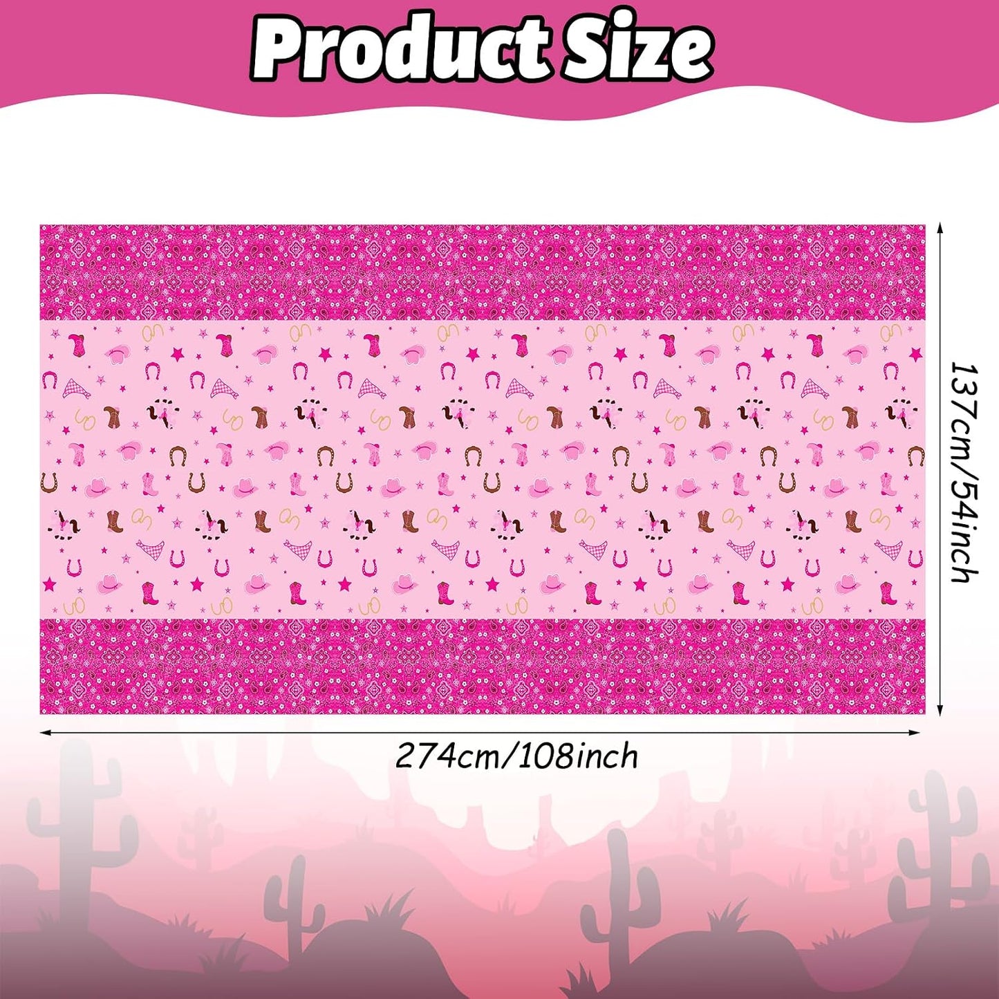 Domgoge Cowgirl Table Cloths Western Cowgirl Plastic Table Covers Pink Felt Horse Tablecloth Rectangular Tablecloth Disposable Waterproof Table Cloth Cover for Girls Birthday Party Supplies, 2pcs WN420