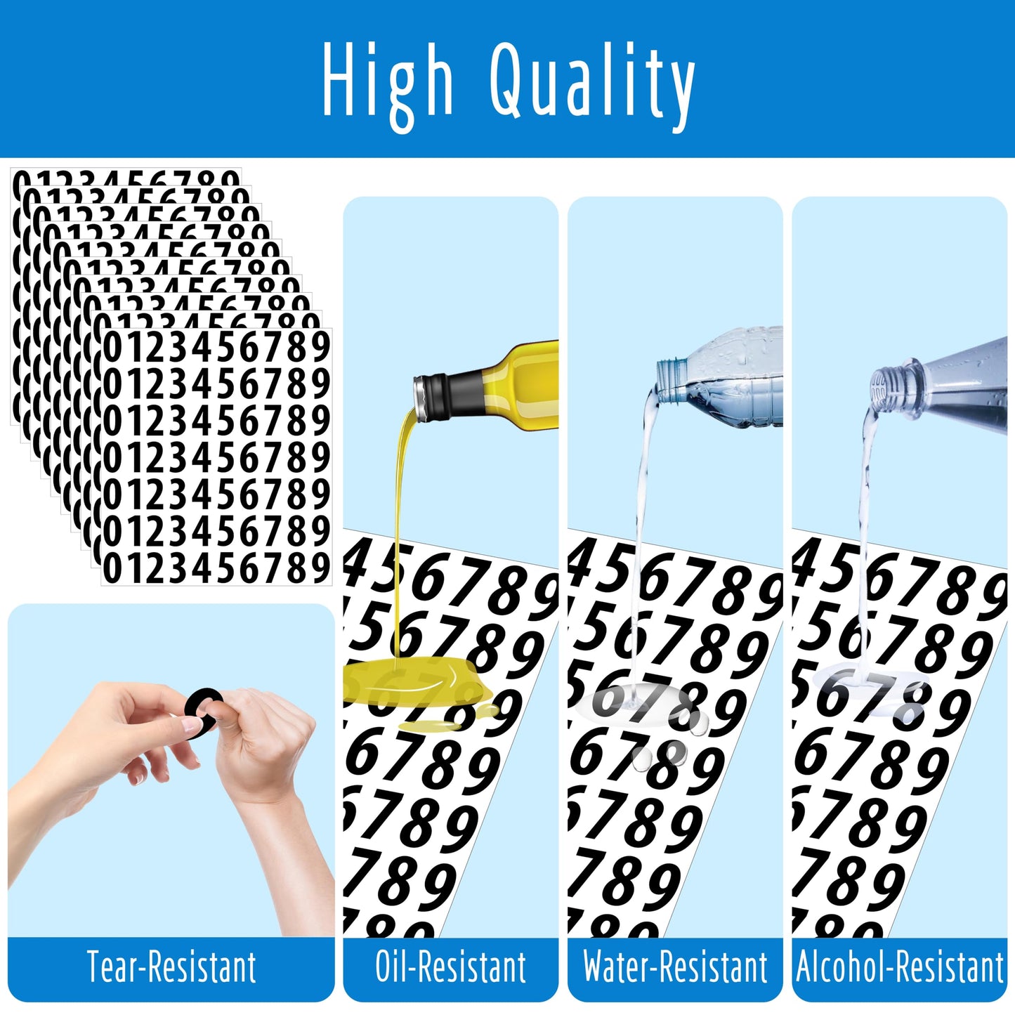 300 PCS Number Stickers, 2” Waterproof Vinyl Number Stickers Consecutive Number 0-9 Labels Self-Adhesive Without Residue Left for Office, Classroom, Indoor, Boxes, Storage (15 Sheets, White) BST220