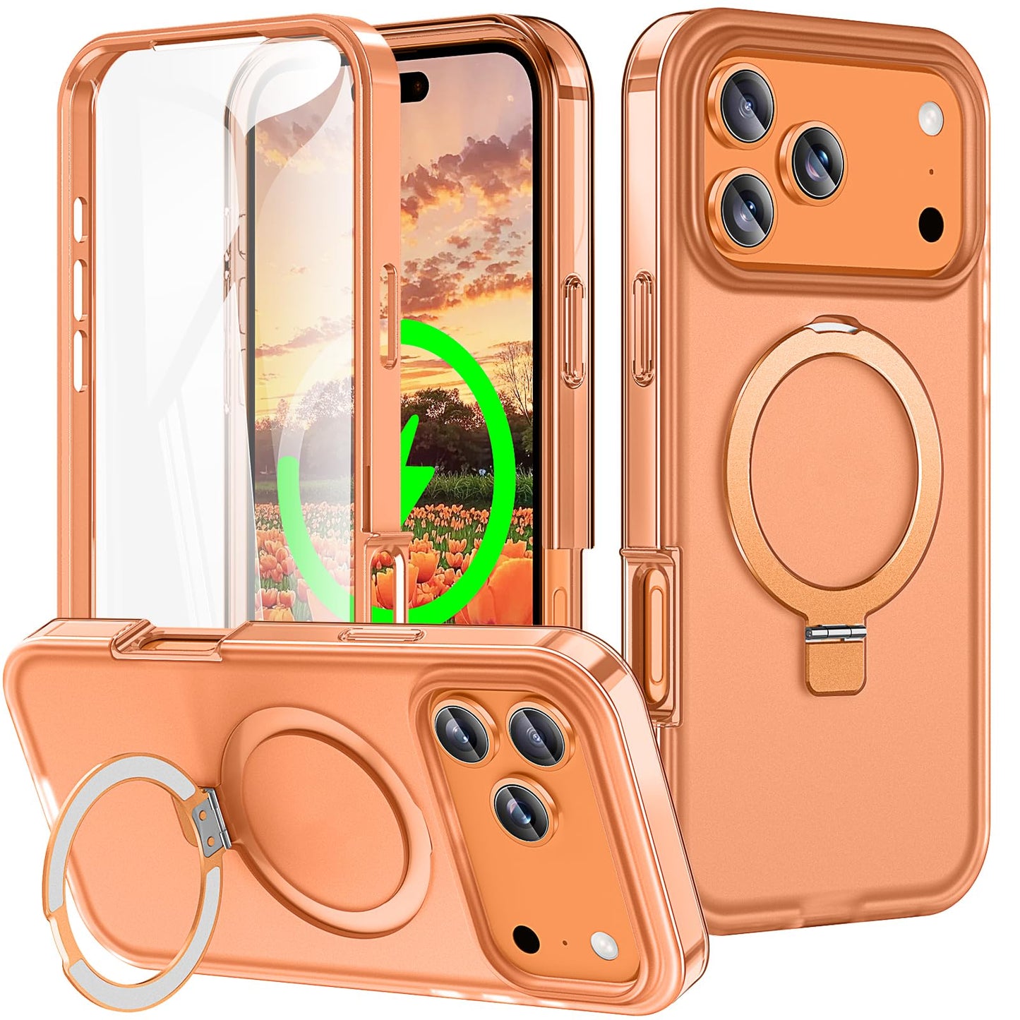 for iPhone 13 Pro Full Body Shockproof Case with Magnetic Invisible Stand [Compatible with MagSafe] Built-in Screen Protector Military Drop ProtectionTranslucent Phone Cover -Hot Pink WN420