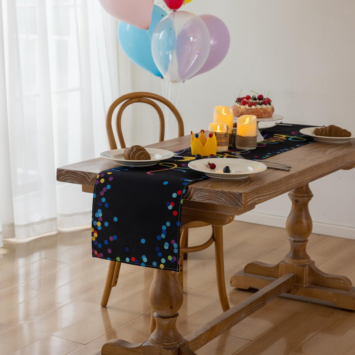 Keketoarrange Happy Birthday Table Runner Birthday Party Decorations Kitchen Dining Table Decoration for Home Party Décor Polka Dot Black 13 x 72 inch BST220